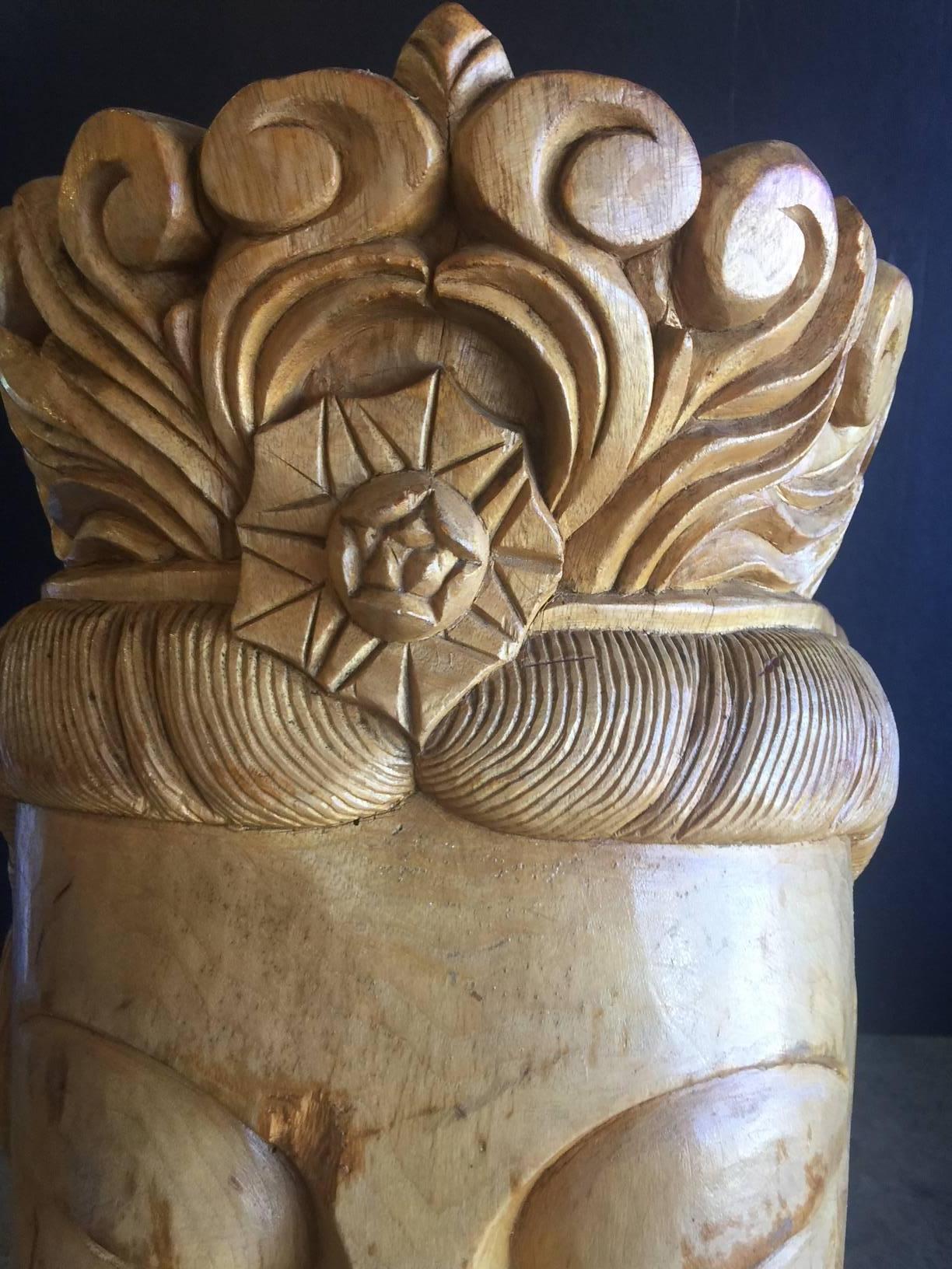 Impressive Hand-Carved Wooden Buddha Head on Acrylic Base 6