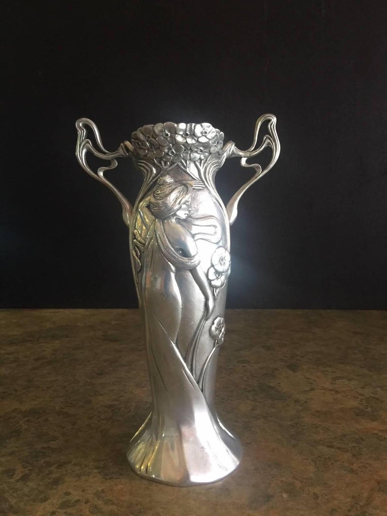 Striking Art Nouveau Serenity Vase in Pewter by A.E. Williams at 1stDibs