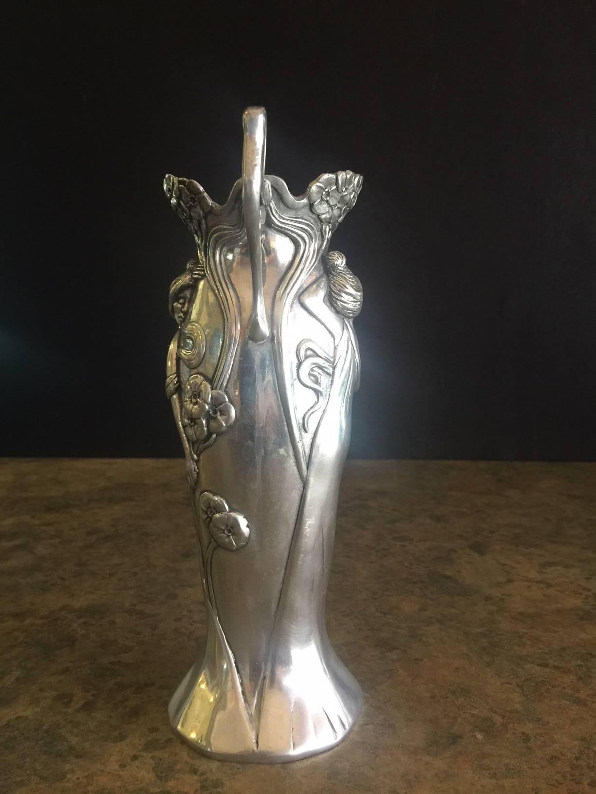 English Striking Art Nouveau Serenity Vase in Pewter by A.E. Williams