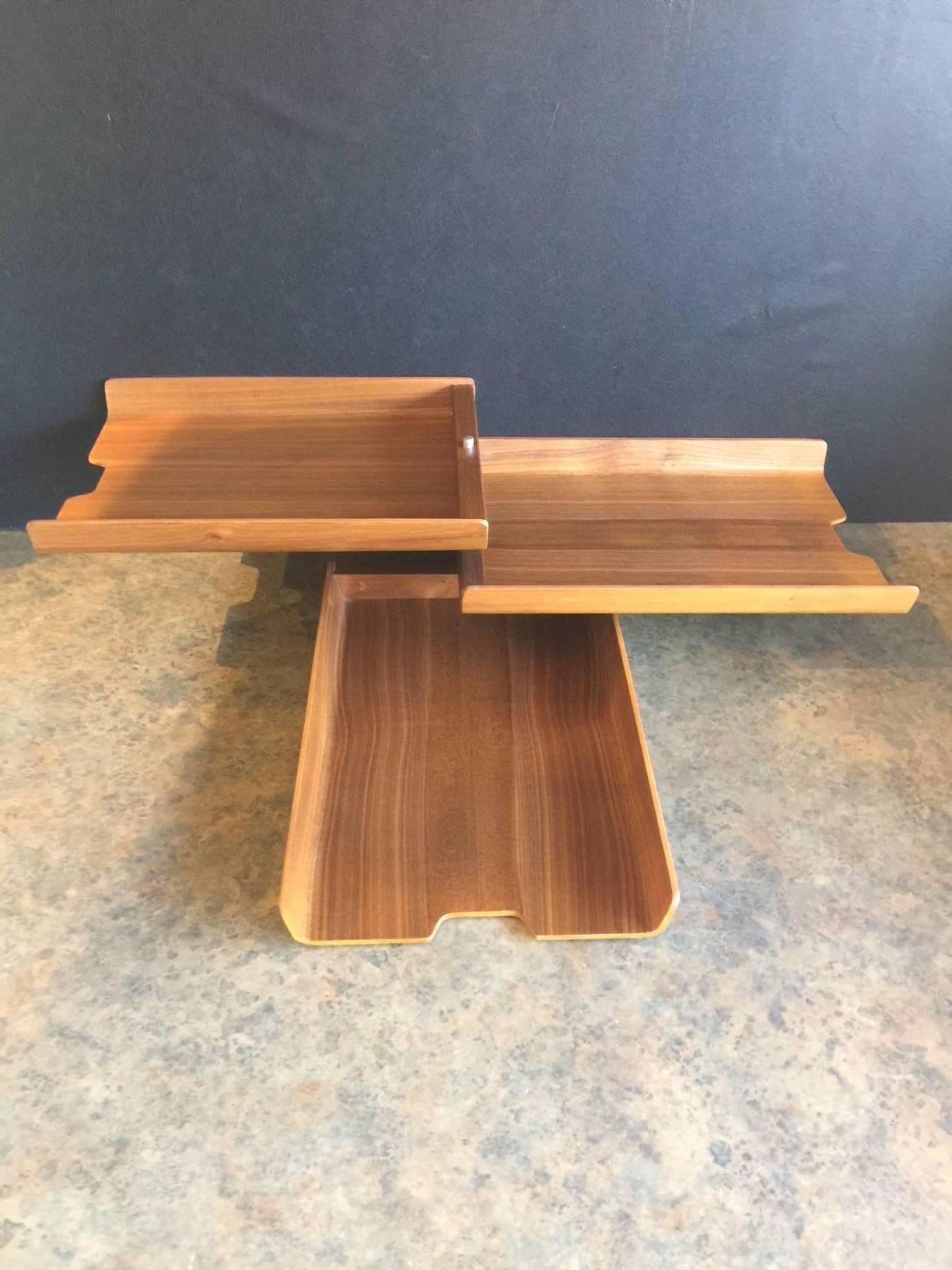 Mid-Century Modern Molded Teak Plywood Triple Letter Tray by Martin Aberg for Rainbow of Sweden
