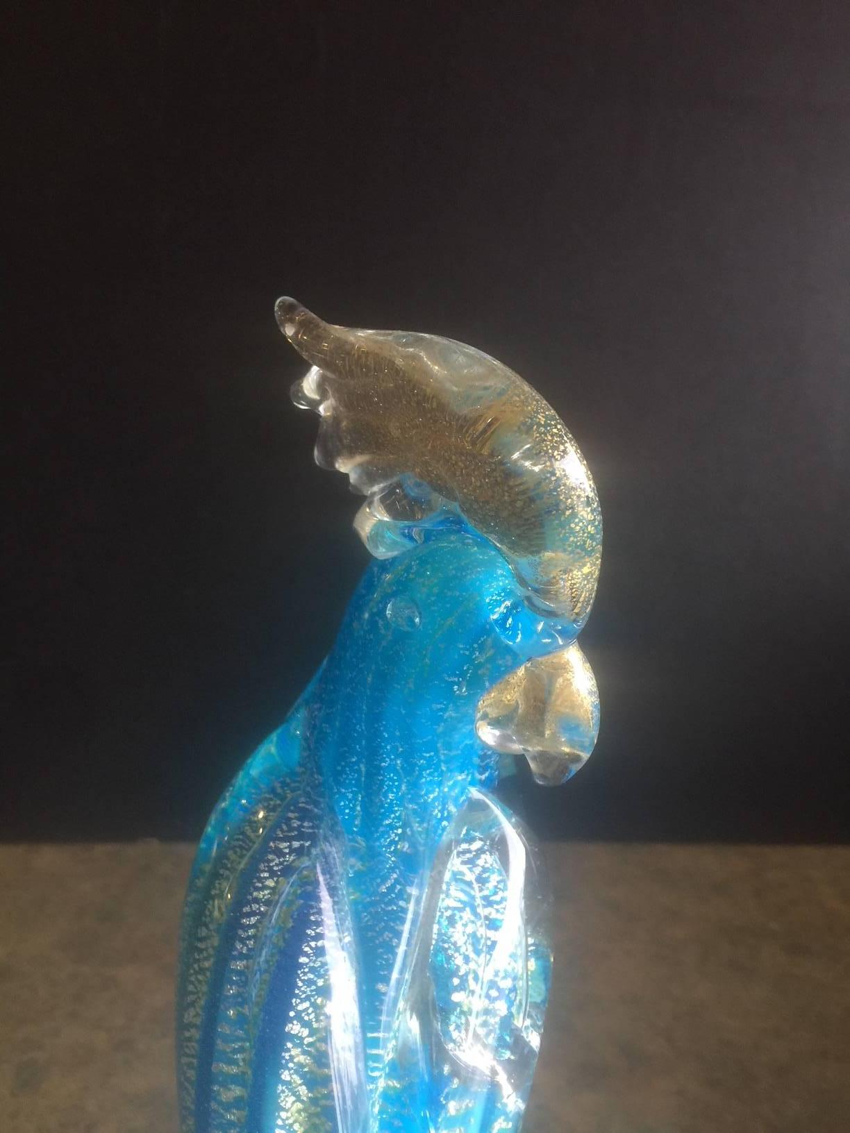 Sculpture en verre d'art signée, Cacatoé ou oiseau par Murano Glass, élégante Excellent état - En vente à San Diego, CA