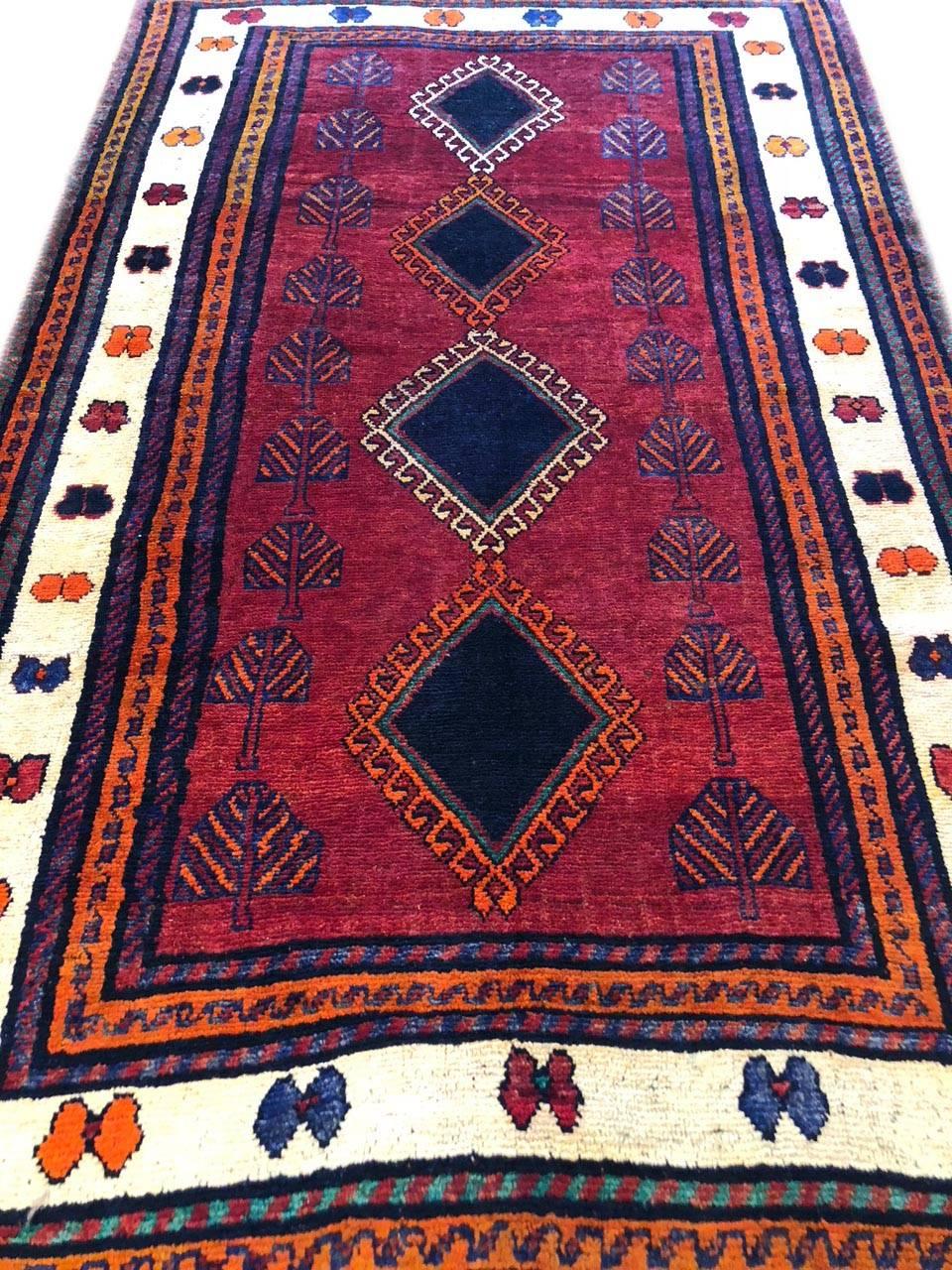Late 20th Century Persian Hand-Knotted Tribal Red Shiraz Rug