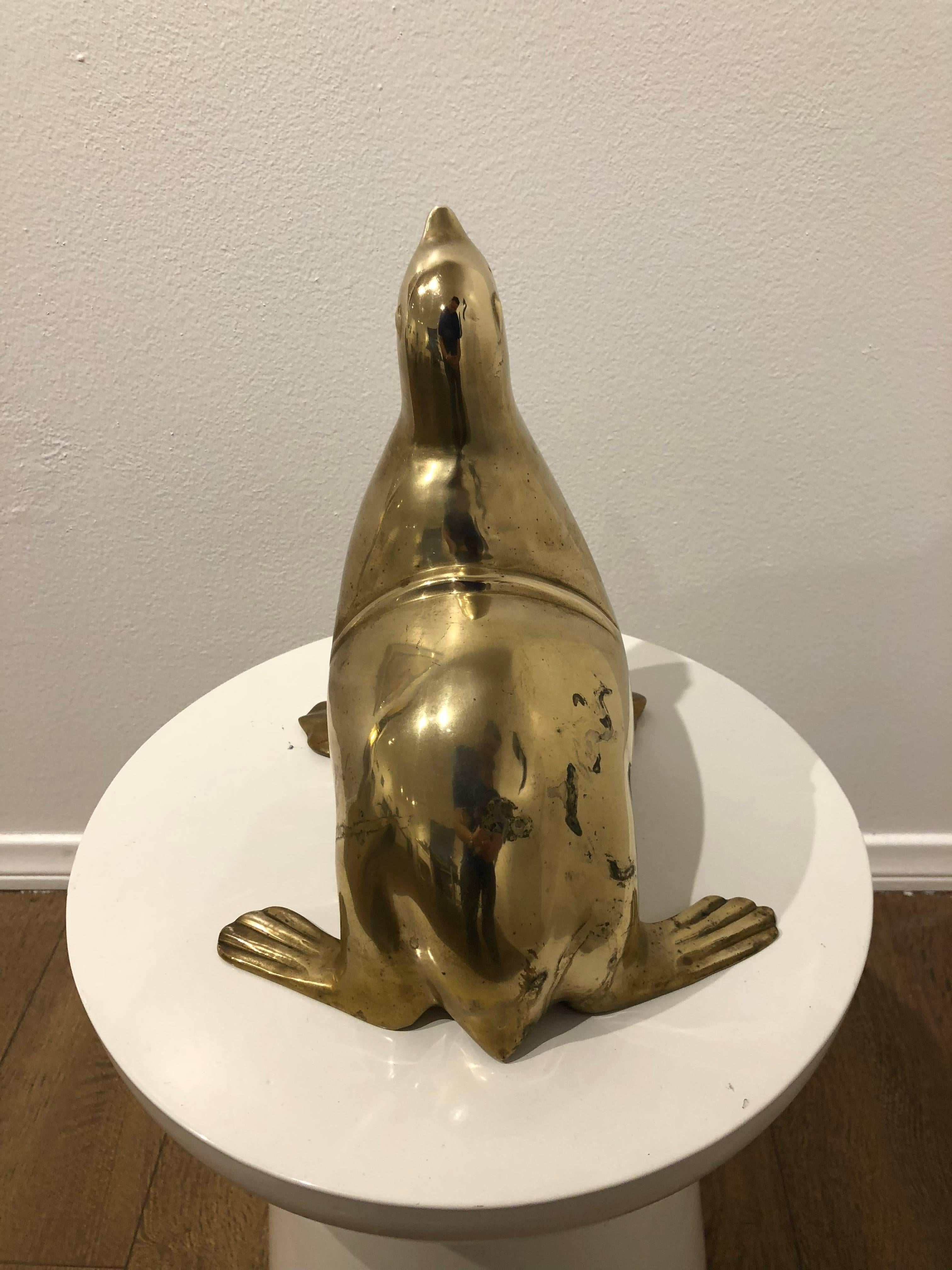 American Solid Patinated Brass Massive Seal Sculpture