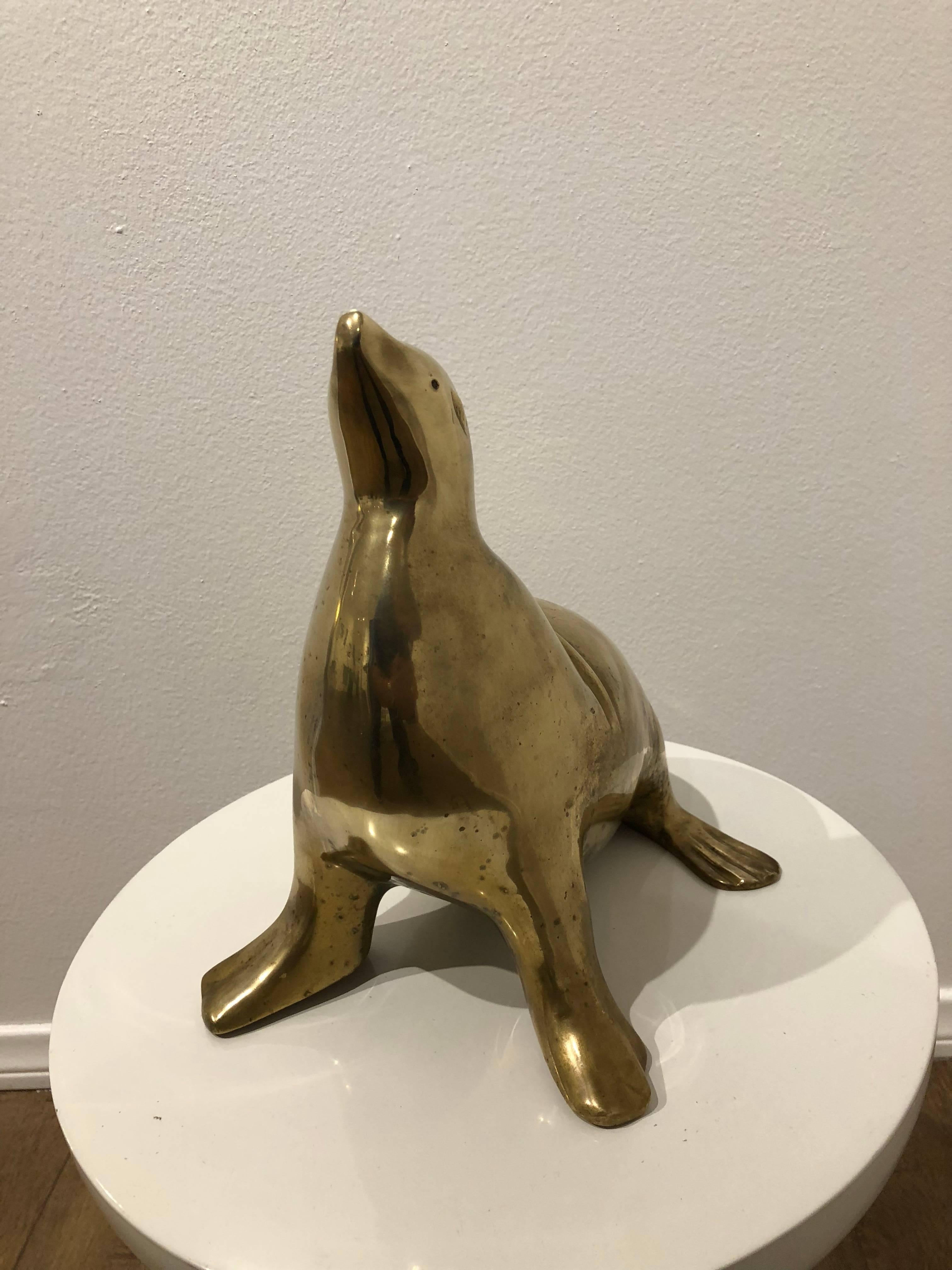 Post-Modern Solid Patinated Brass Massive Seal Sculpture