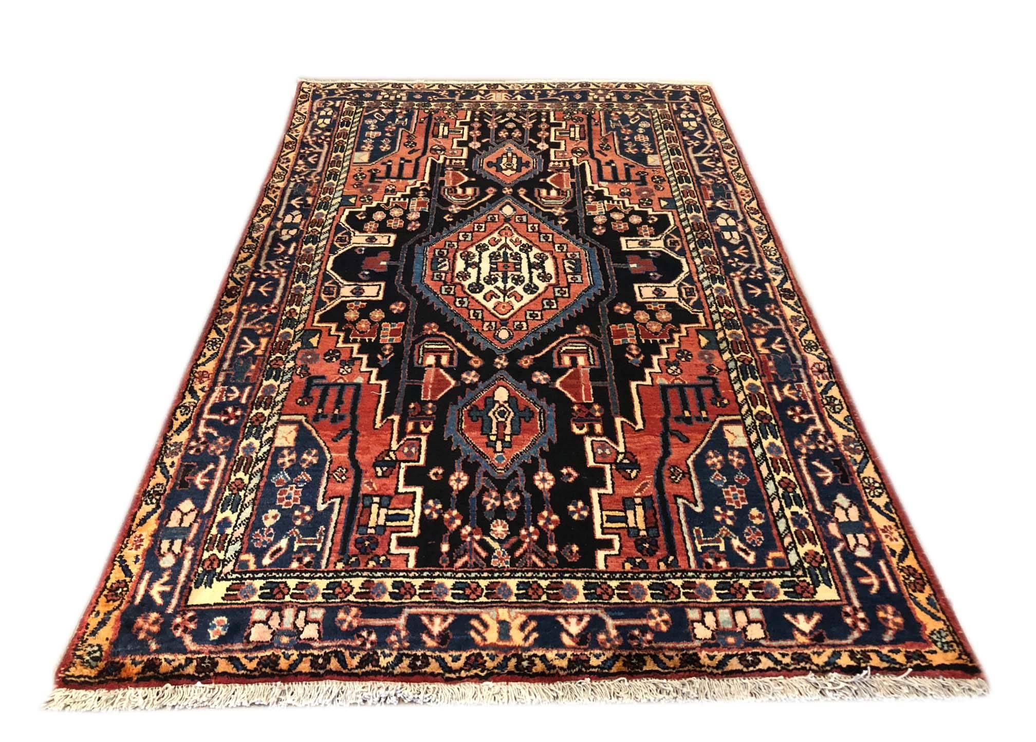 Persian Hand-Knotted Tribal Indigo Blue Hamadan Rug In Excellent Condition In San Diego, CA