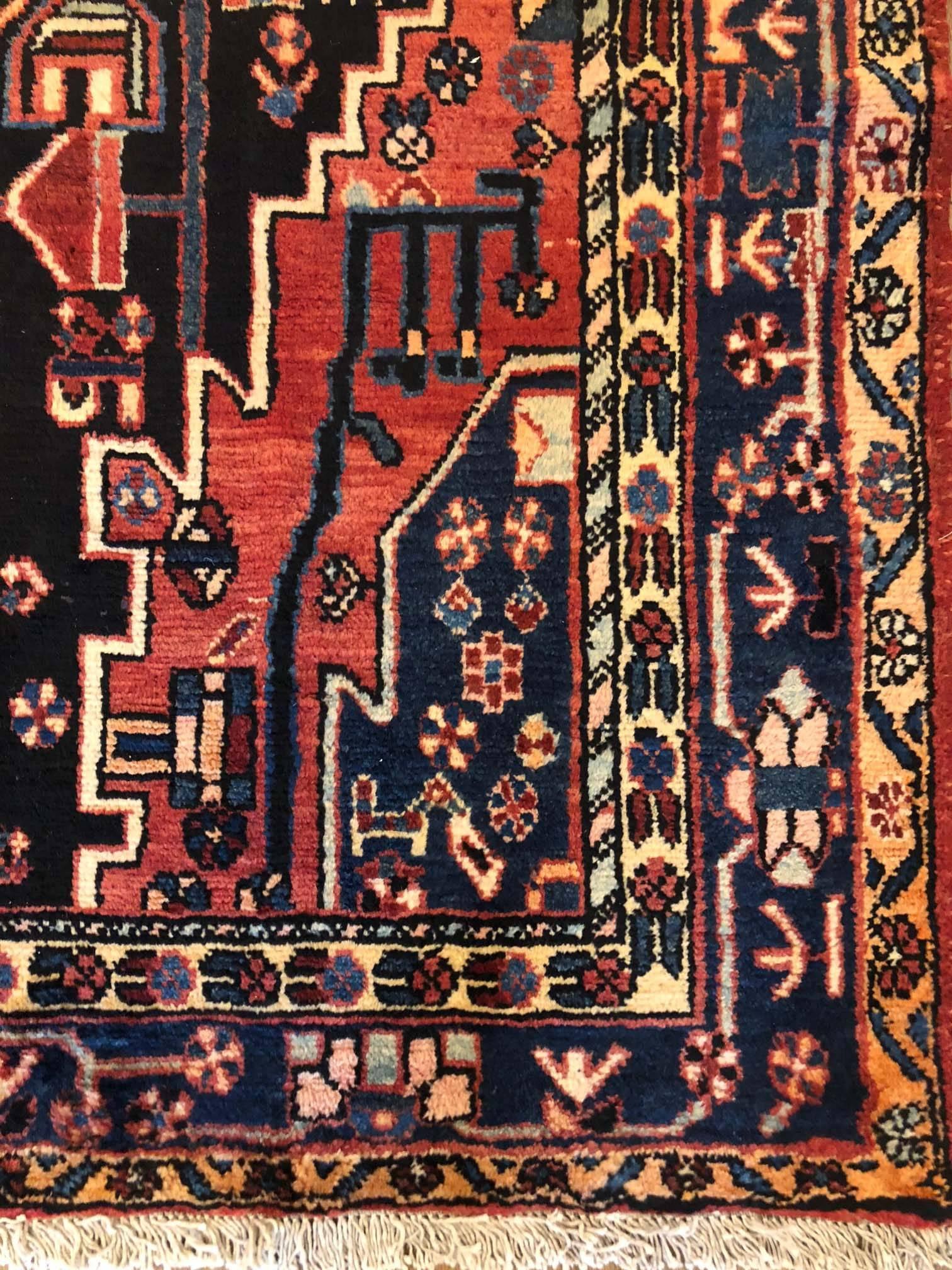 Wool Persian Hand-Knotted Tribal Indigo Blue Hamadan Rug