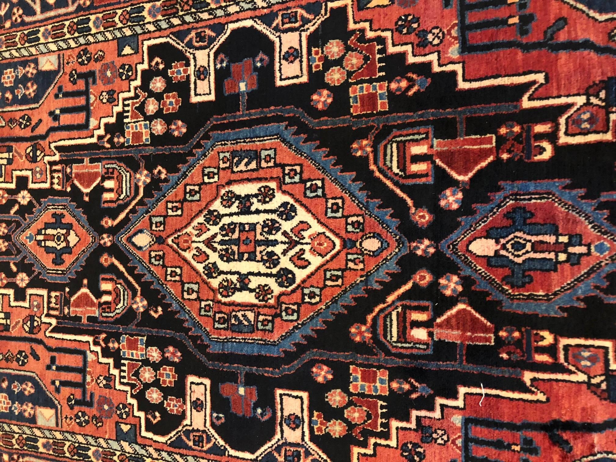 Mid-20th Century Persian Hand-Knotted Tribal Indigo Blue Hamadan Rug
