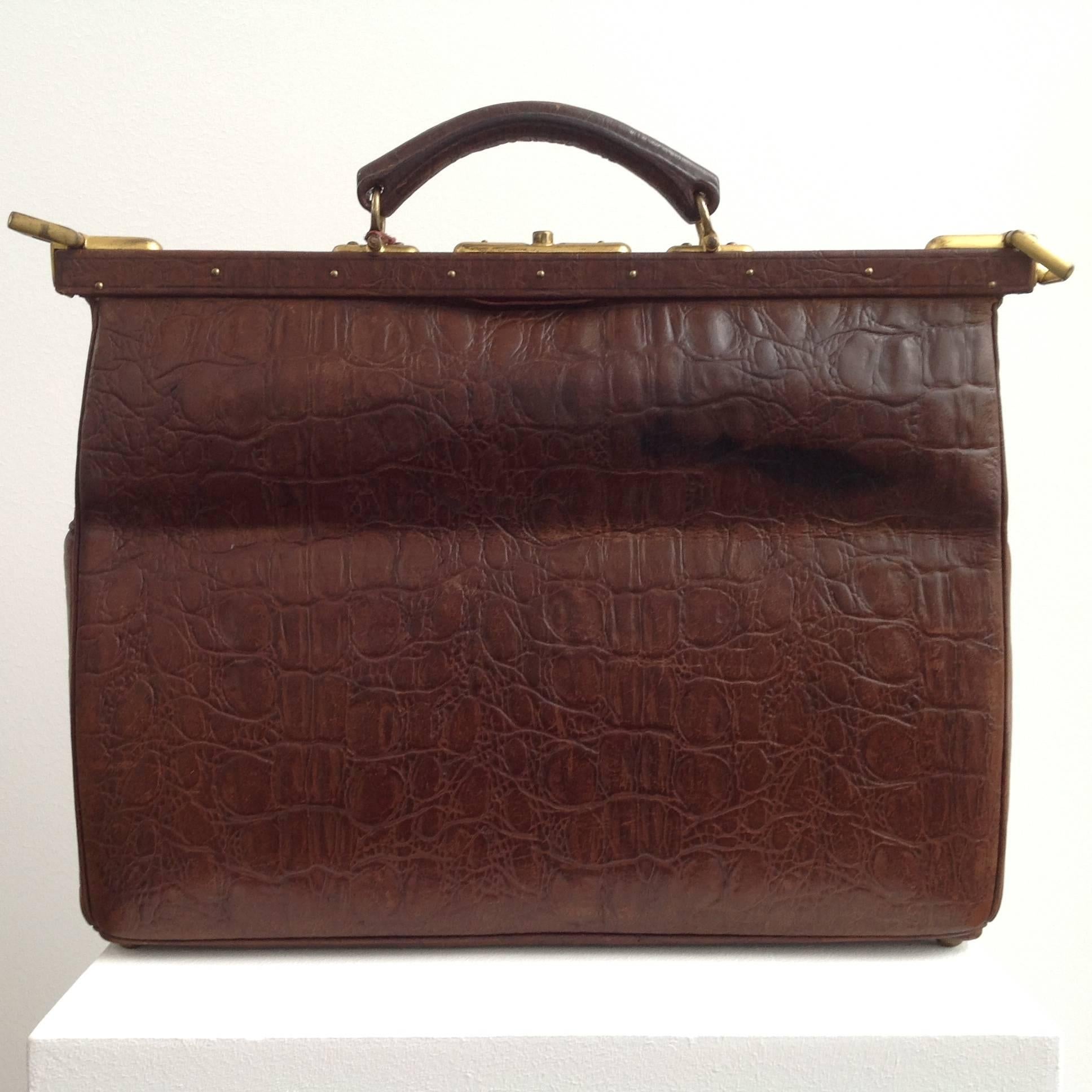 Patinated Gorgeous Doctor's Bag with Crocodile Pattern, like New, 1930
