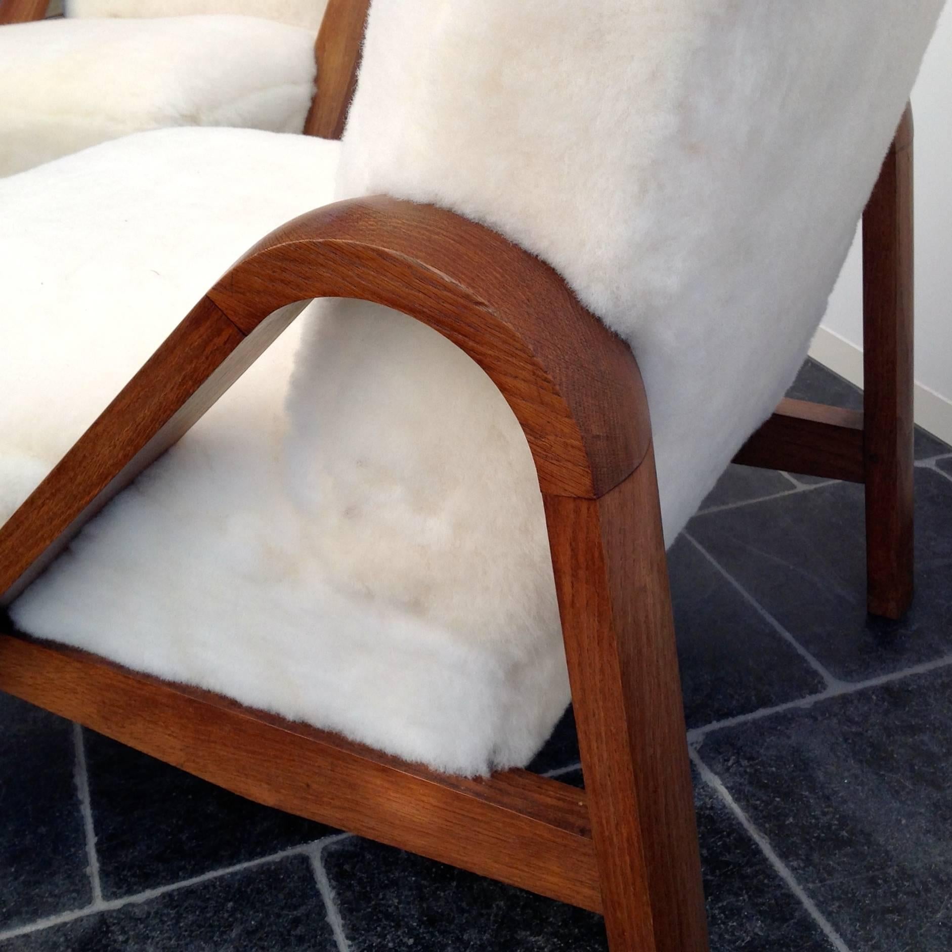Two Impressive, Club Chairs Upholstered with Sheepskin, Anno, 1940 2