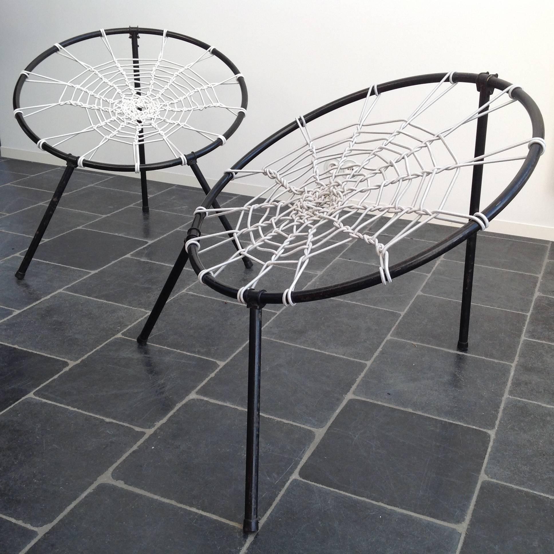 Ebonized Original, First Edition Spider Web Folding Chairs by 