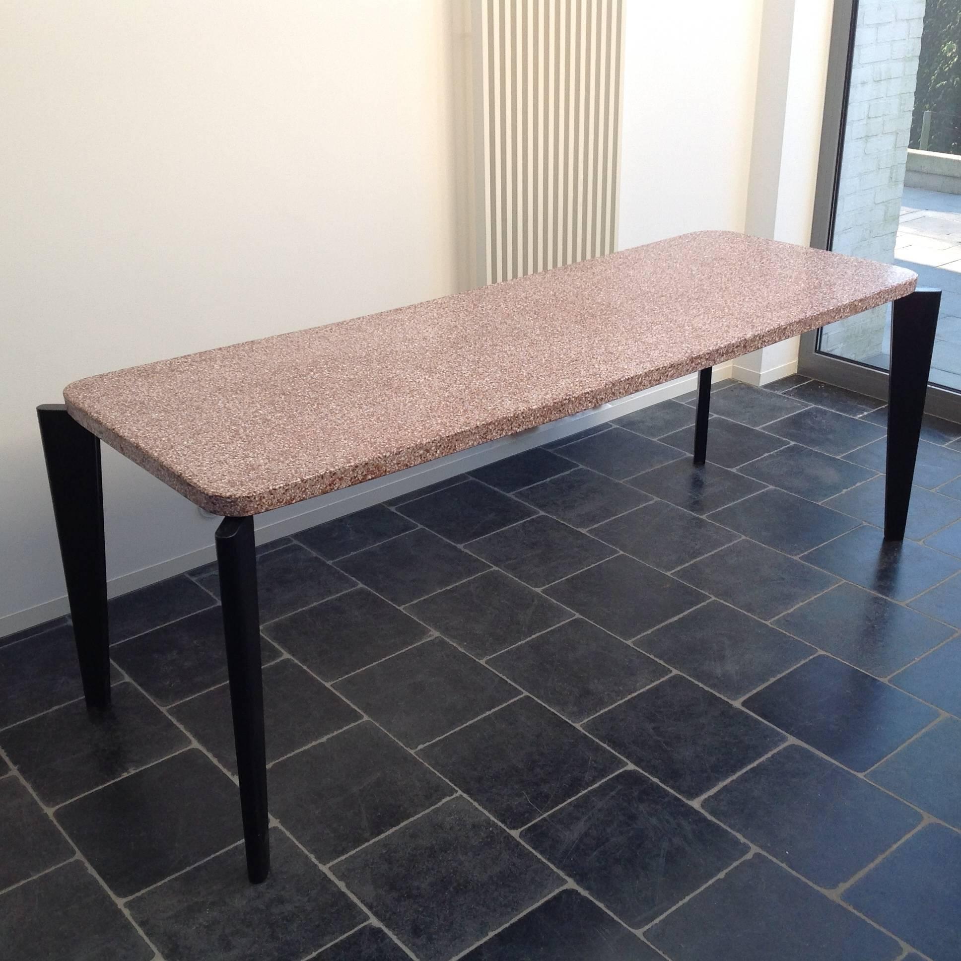 French Original Flavigny Table by Jean Prouvé with Granite Top, 1945 