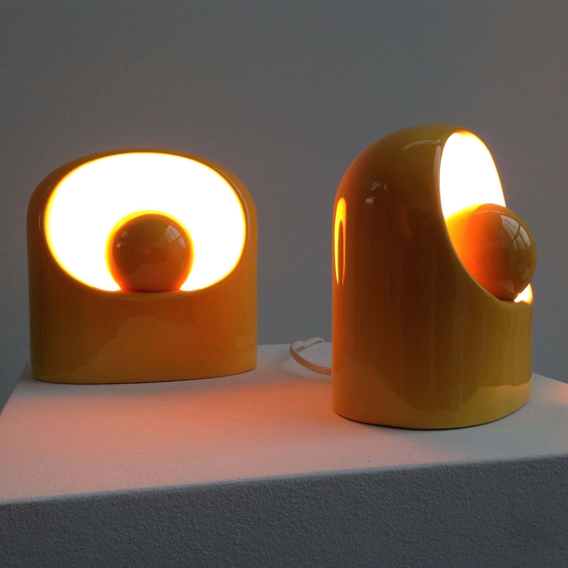 Two Rare yellow Ceramic Lamps by Marcello Cuneo For Gabianelli, circa 1960 In Excellent Condition In Brussels, BE