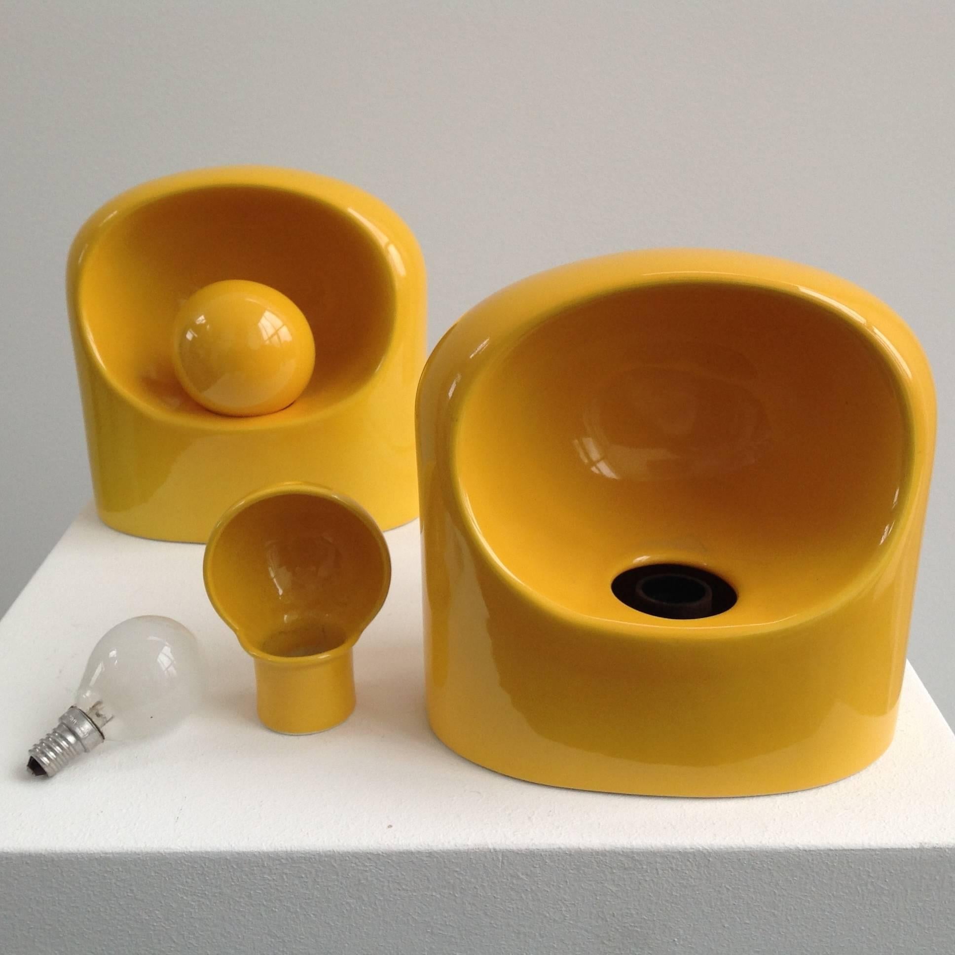 Two Rare yellow Ceramic Lamps by Marcello Cuneo For Gabianelli, circa 1960 2