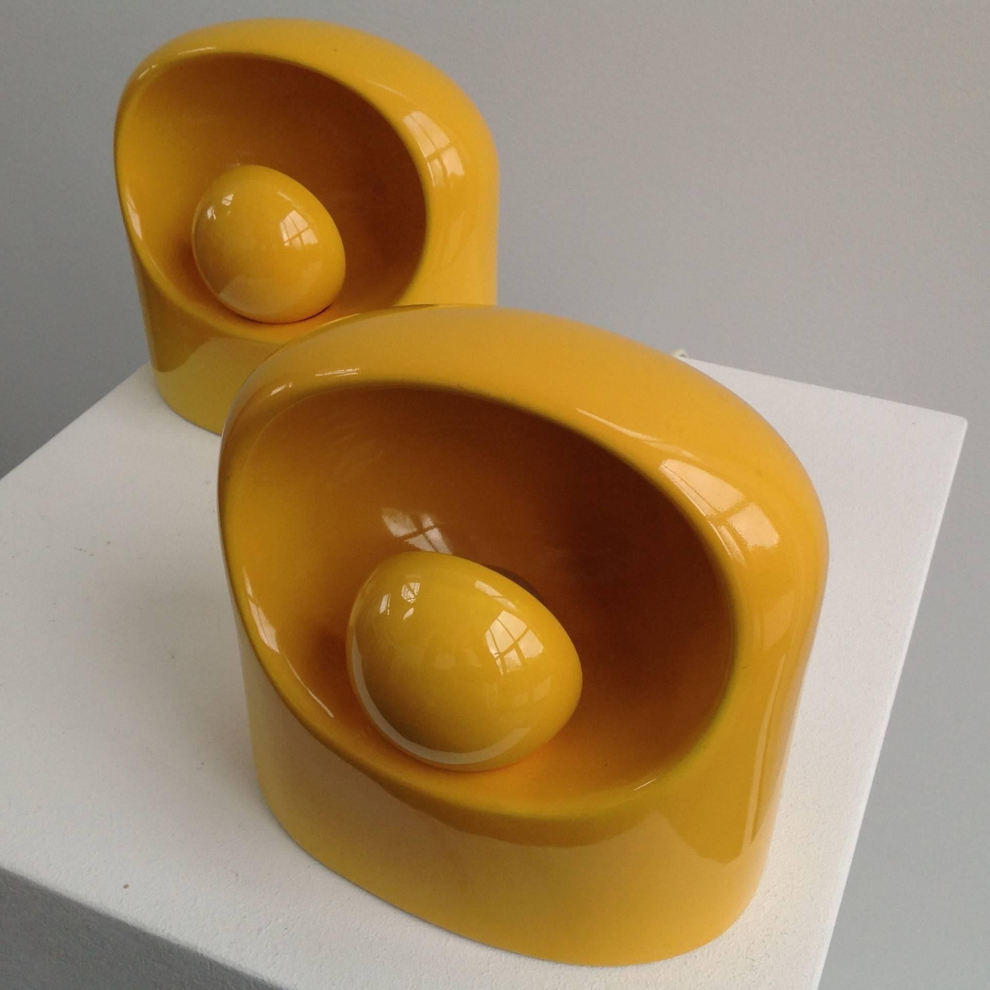 Mid-20th Century Two Rare yellow Ceramic Lamps by Marcello Cuneo For Gabianelli, circa 1960