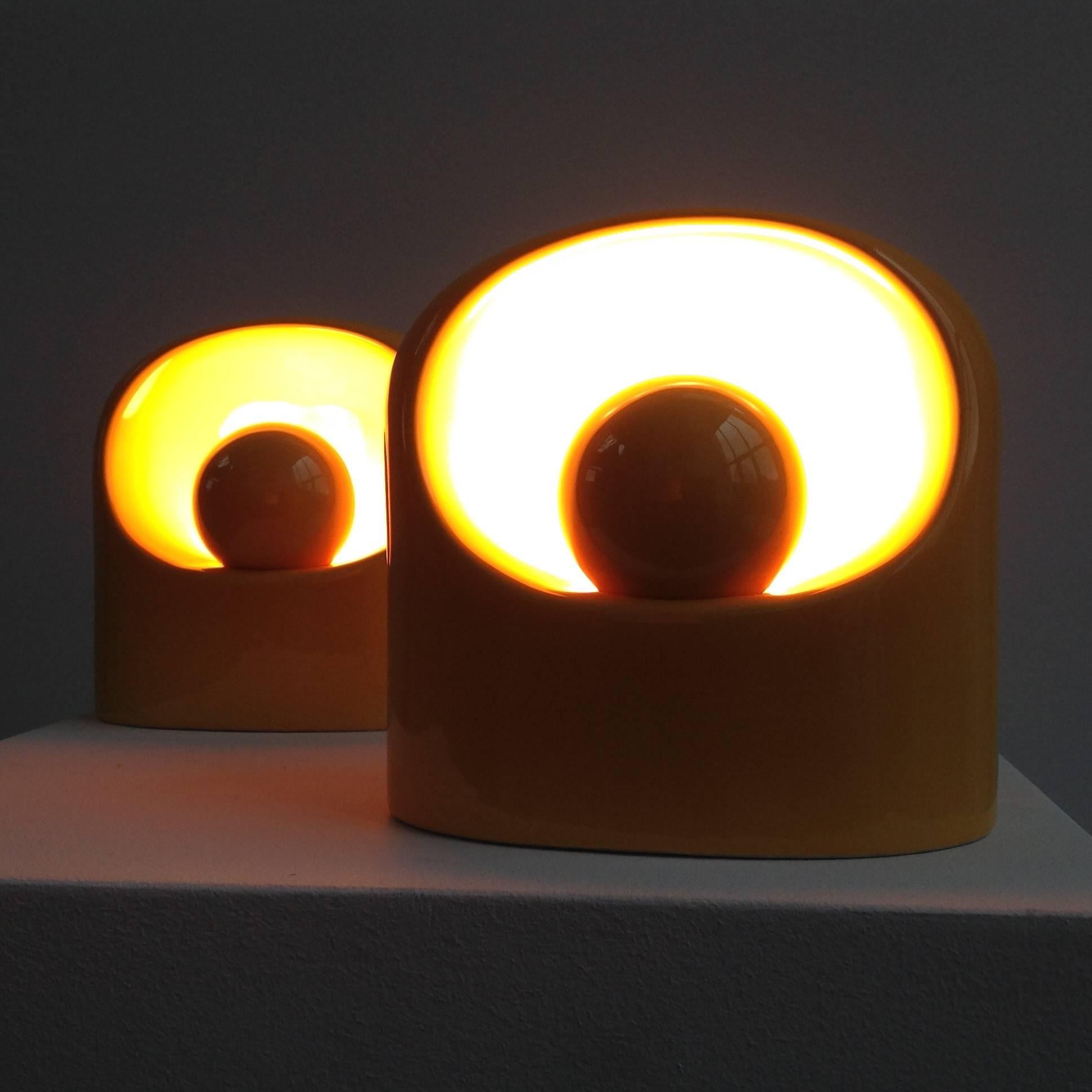 Modern Two Rare yellow Ceramic Lamps by Marcello Cuneo For Gabianelli, circa 1960