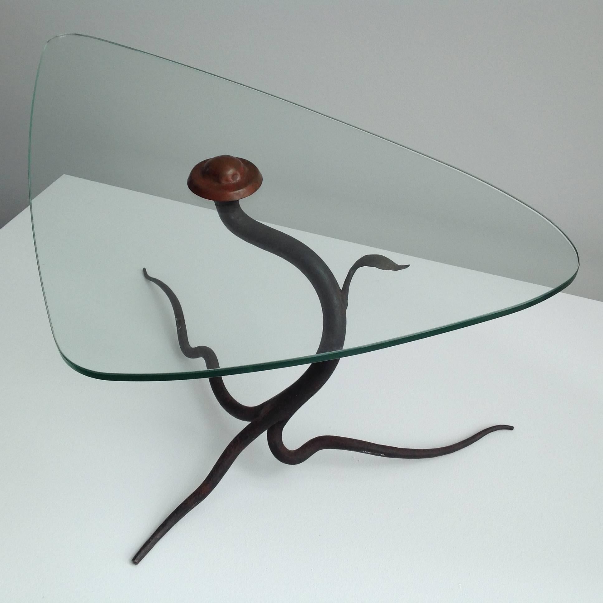 Japonisme Piece Unique, Artwork Wrought Iron Table, 1960 For Sale
