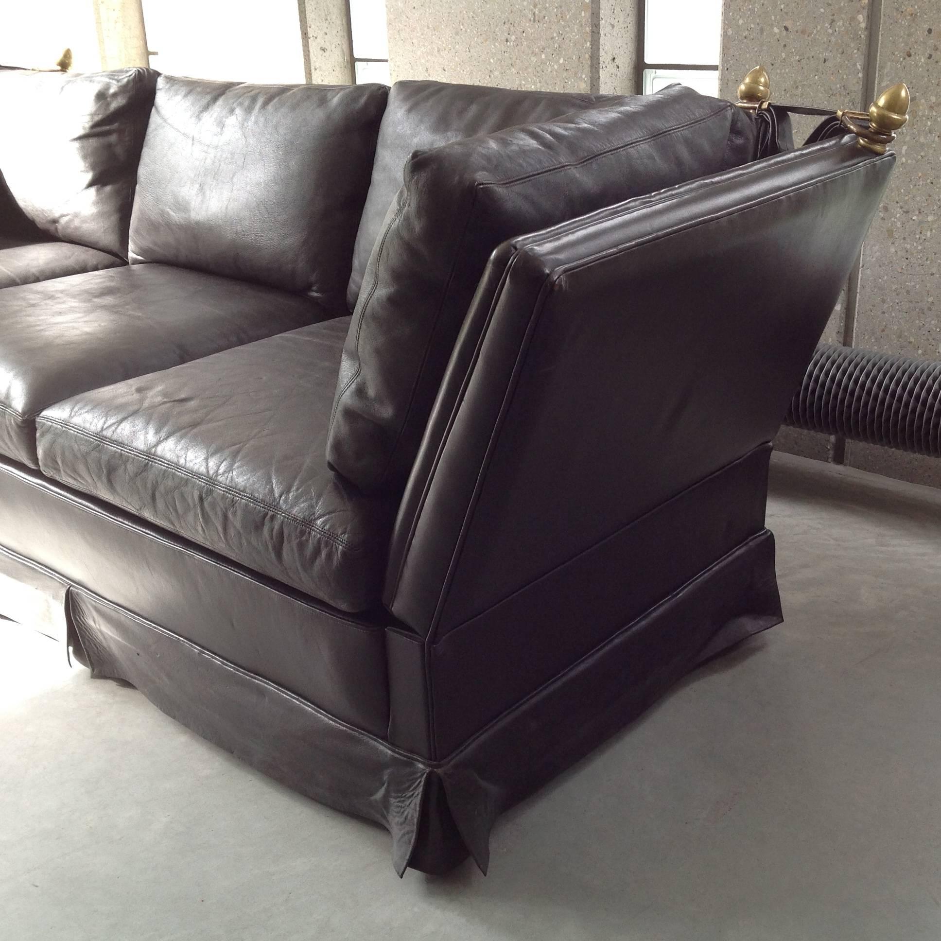 Rare Settee, Design Maison Jansen in Original Leather, Paris, 1970 In Good Condition In Brussels, BE