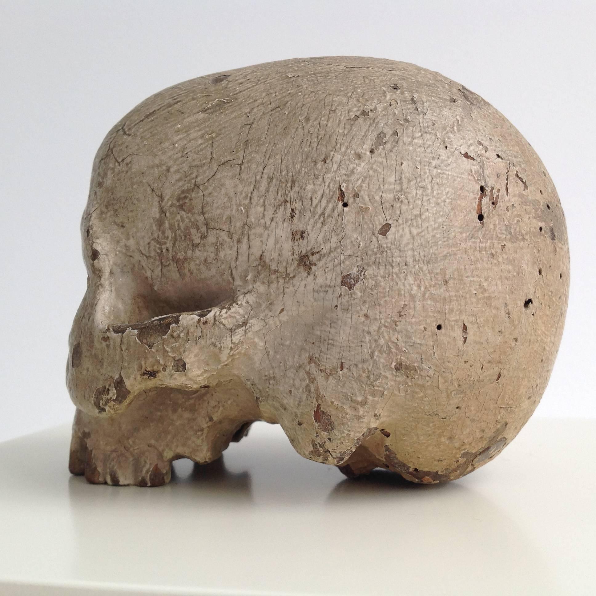 Arts and Crafts Wooden Skull, 18th Century For Sale