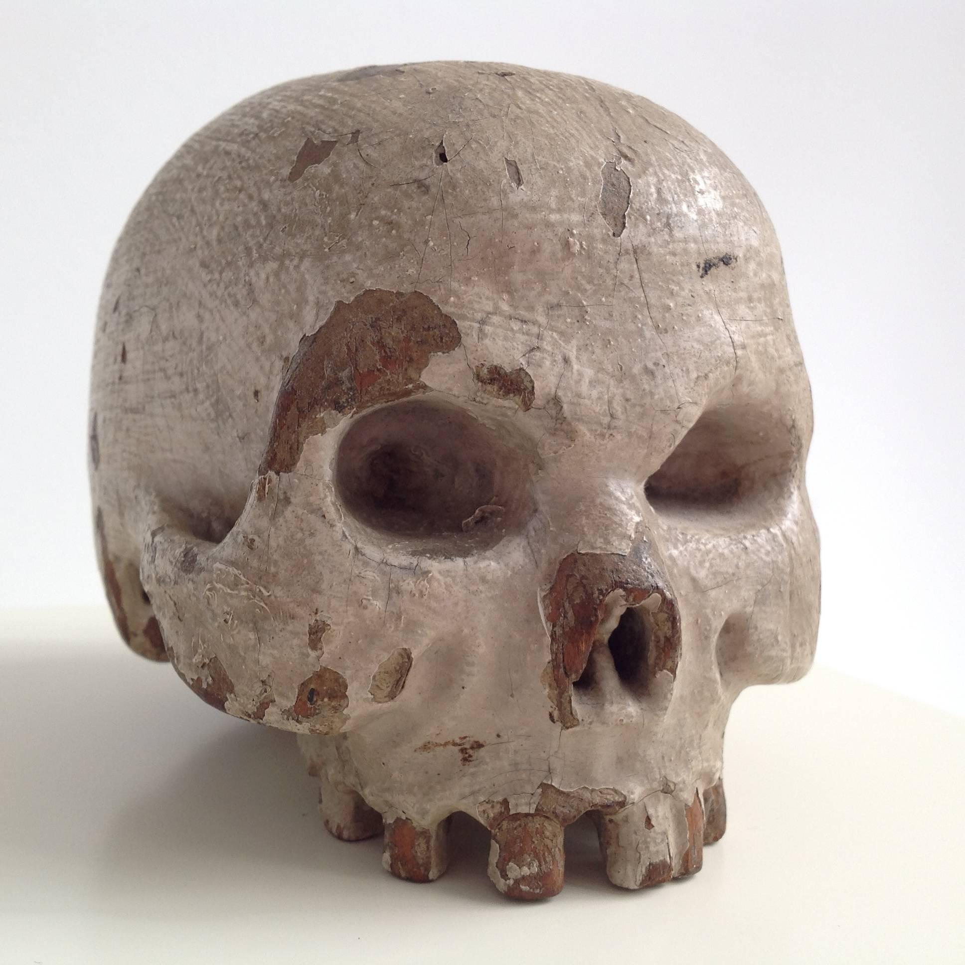 French Wooden Skull, 18th Century For Sale