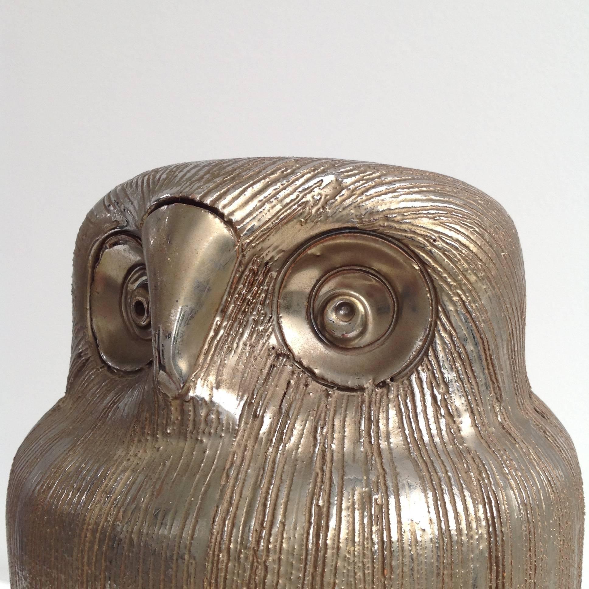Polychromed Beautiful Ceramic Owl, Italy, 1970 For Sale