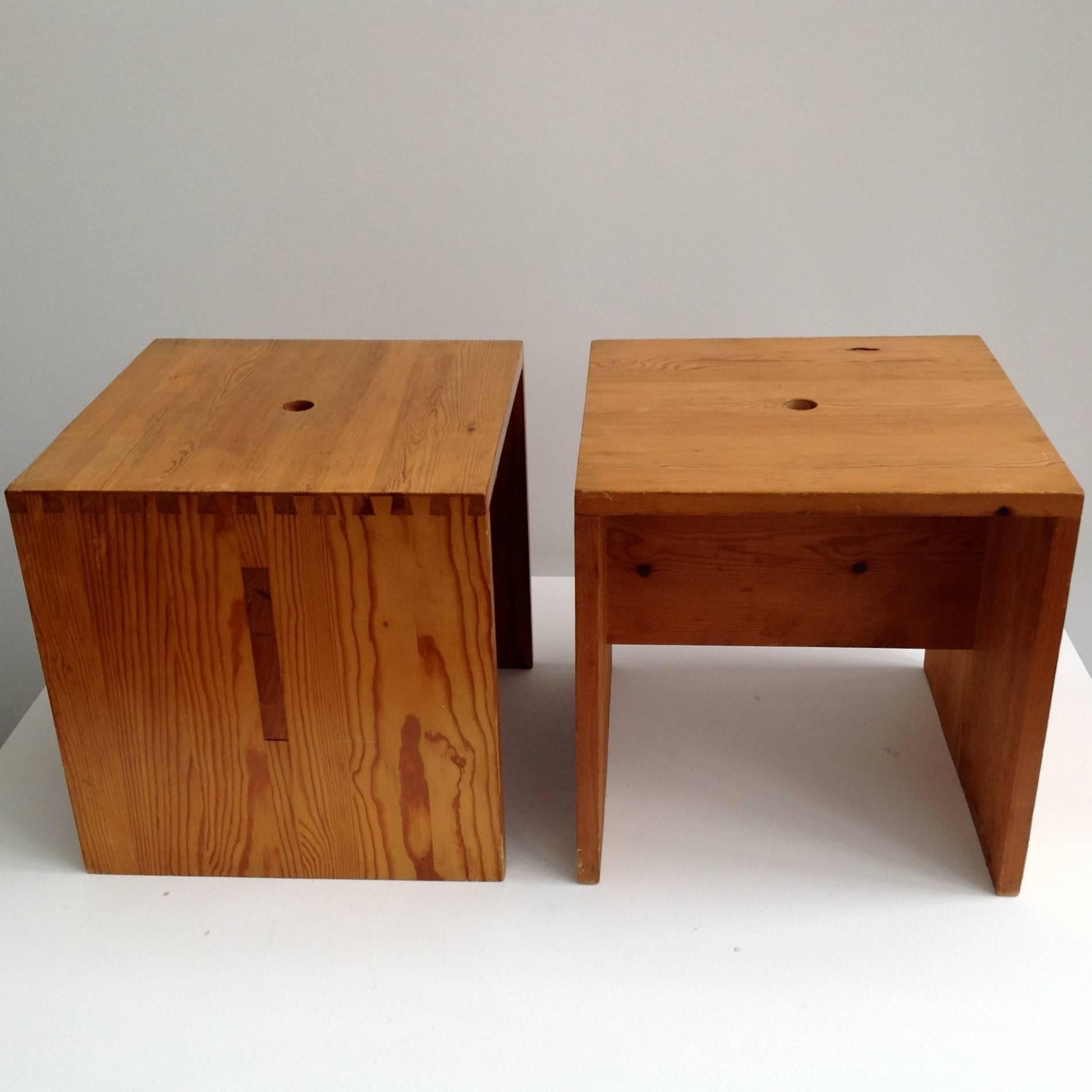 Pair of custom-made side tables, style Pierre Chapo or Charlotte Perriand.

More pictures and with a higher resolution are available on request. With over 25 year's experience, we are one of the first traders in Europe with objects from the 20th