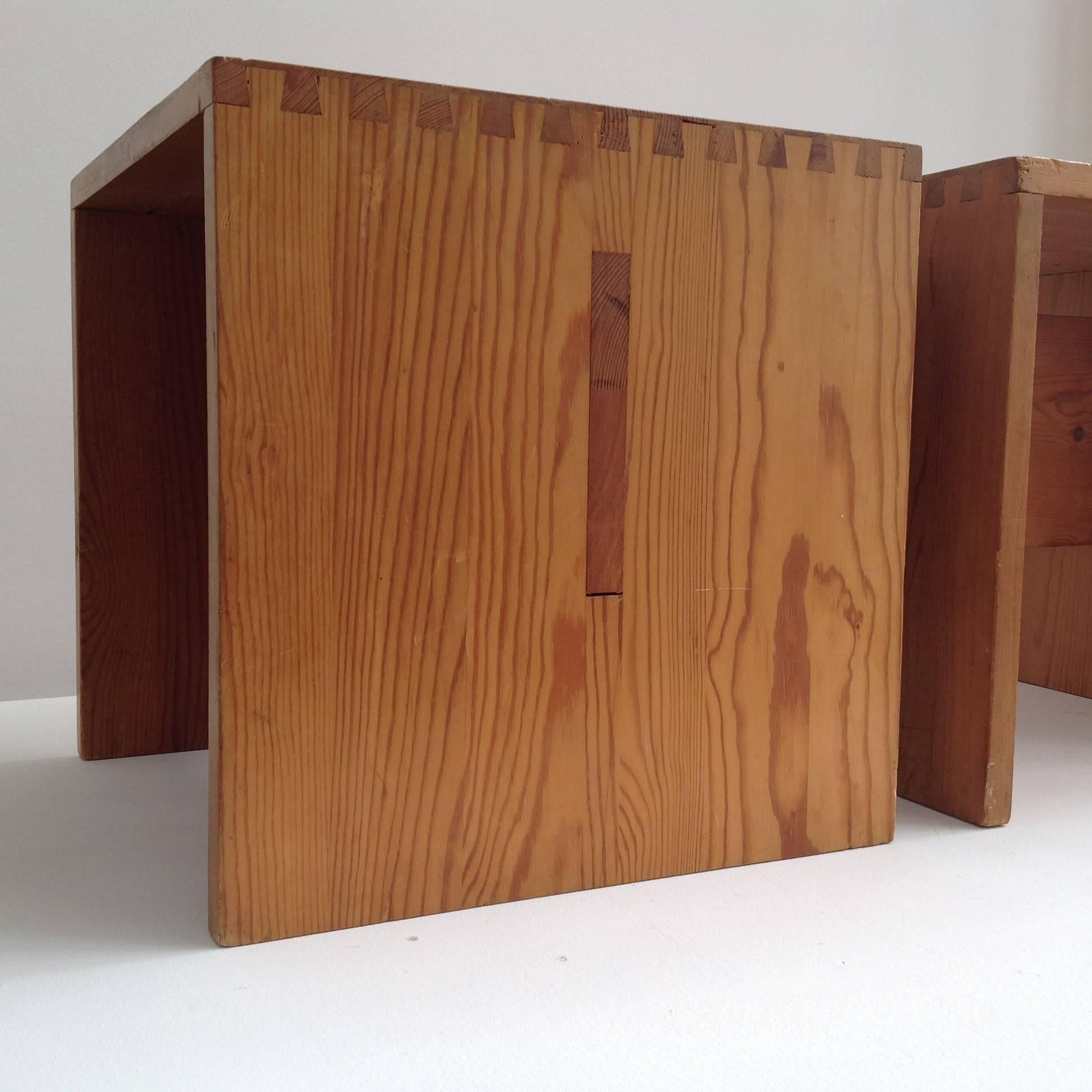 Woodwork Pair of Custom-Made Side Tables, Style Pierre Chapo