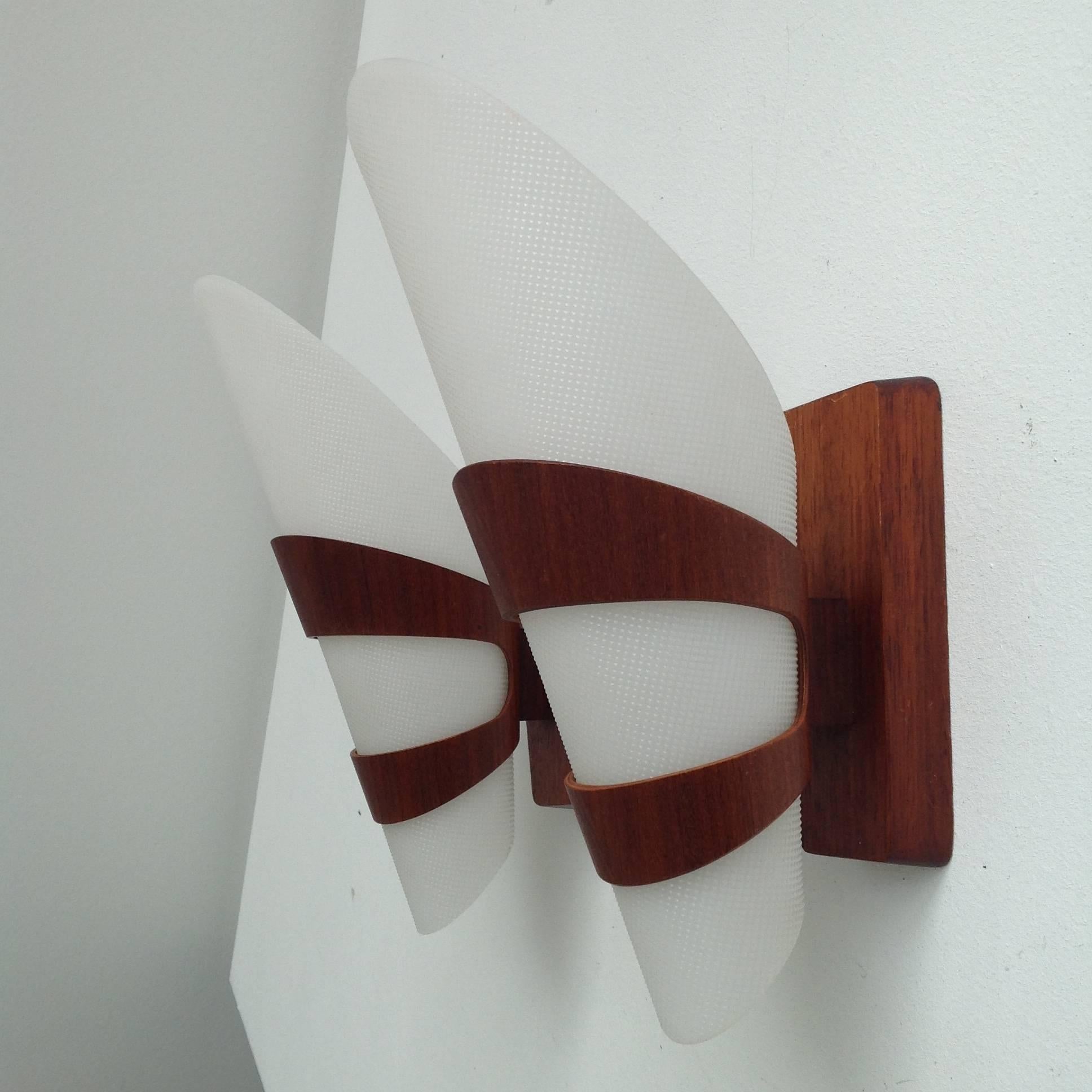 Two Wall Lamps Complete Made of Teak Wood For Sale 1