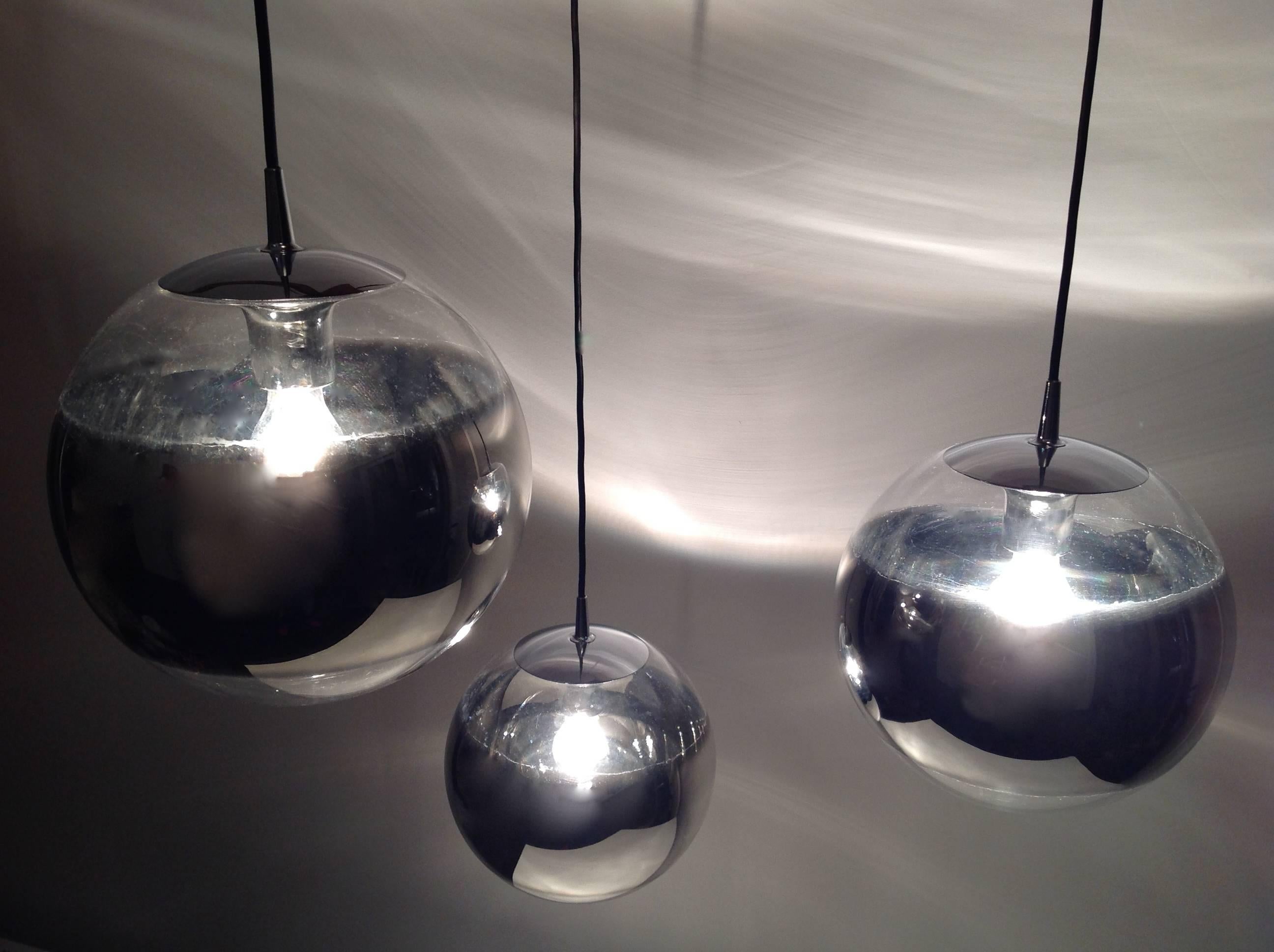 Mid-20th Century Three Amazing Glass Globes with Integrated Mirror, Anno, 1960 For Sale
