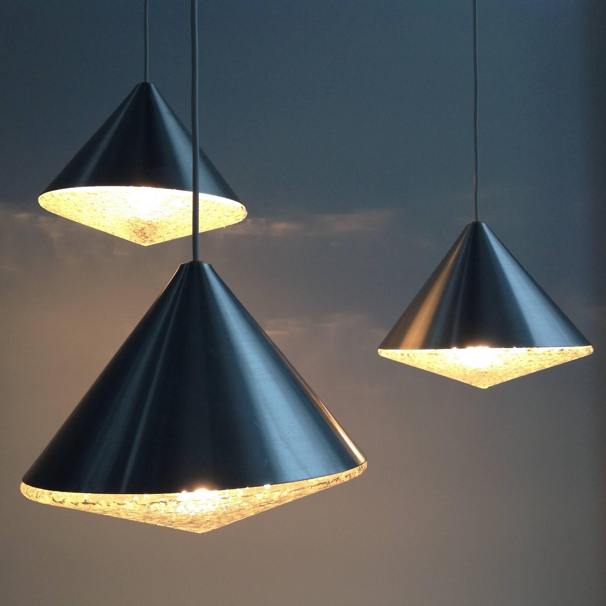 Modern Three Beautiful Glass Chandeliers Cone Shape, Anno, 1970 For Sale