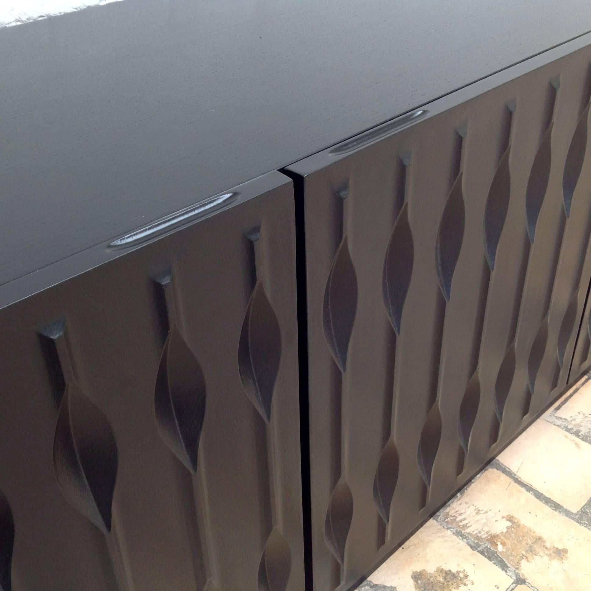 Two Black Brutalist Credenzas with Graphical Doors For Sale 2