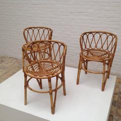 Nice French Mid-Century Bamboo Chairs, Set of Three