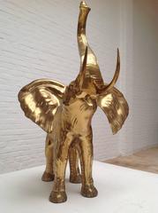 Extra Large Heavy Elephant Sculpture in Brass, 1970s