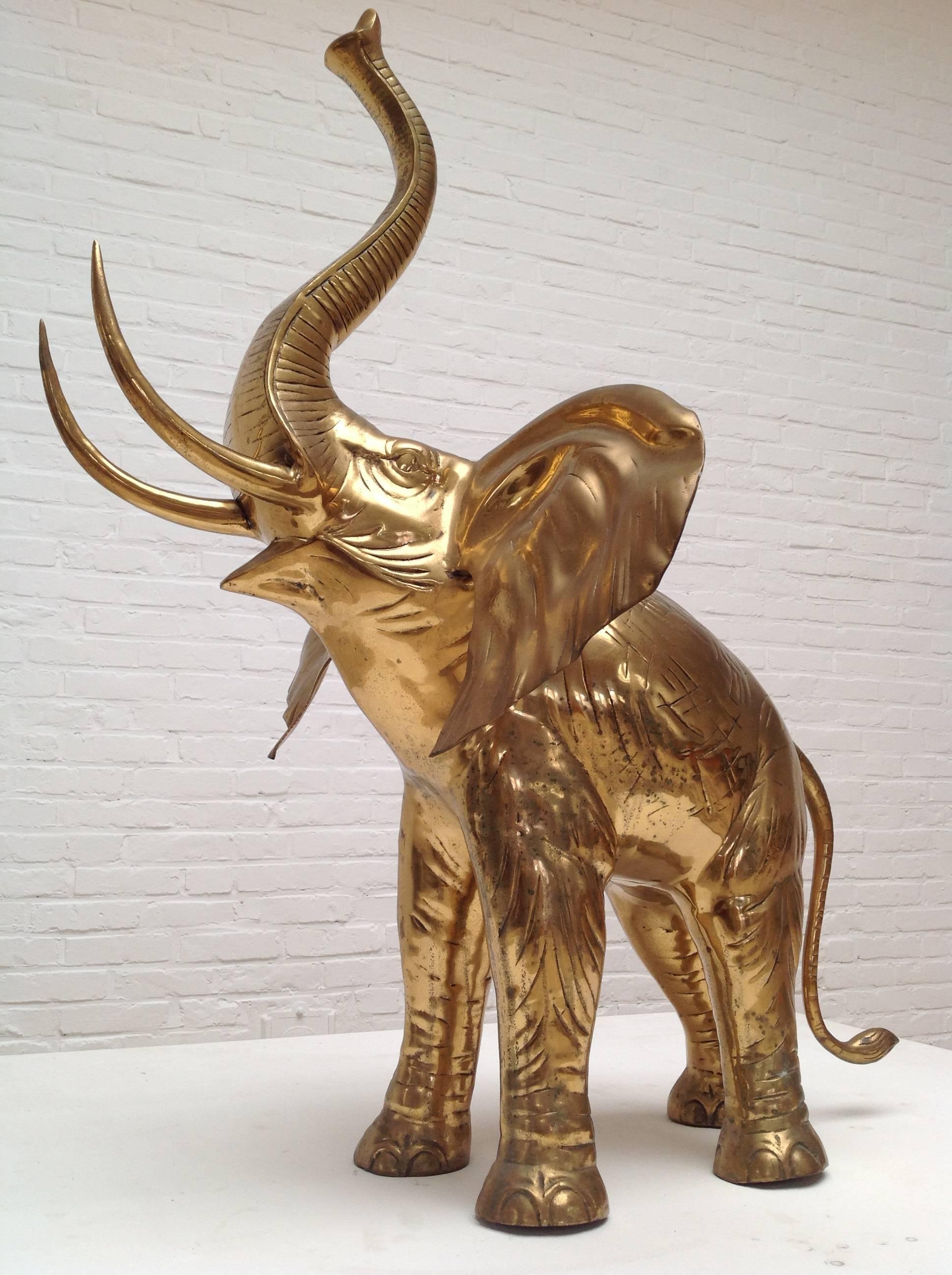 Egyptian Extra Large Heavy Elephant Sculpture in Brass, 1970s For Sale