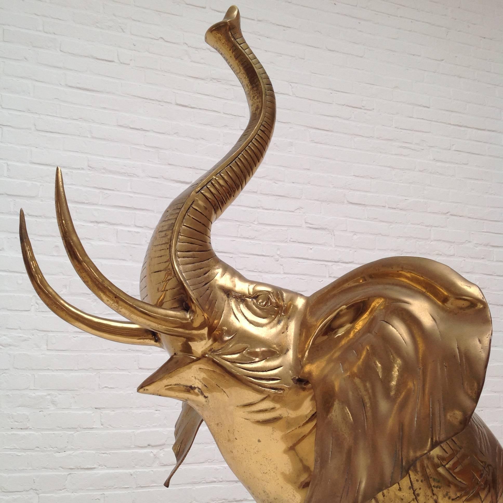 French Extra Large Heavy Elephant Sculpture in Brass, 1970s For Sale