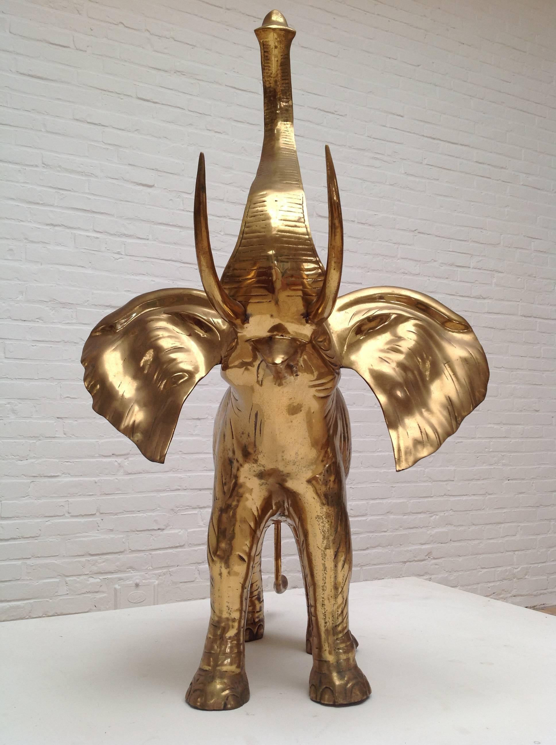Late 20th Century Extra Large Heavy Elephant Sculpture in Brass, 1970s For Sale