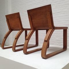 Beautiful Pair of Oak Easy Chairs Design by Audoux Minet, circa 1950