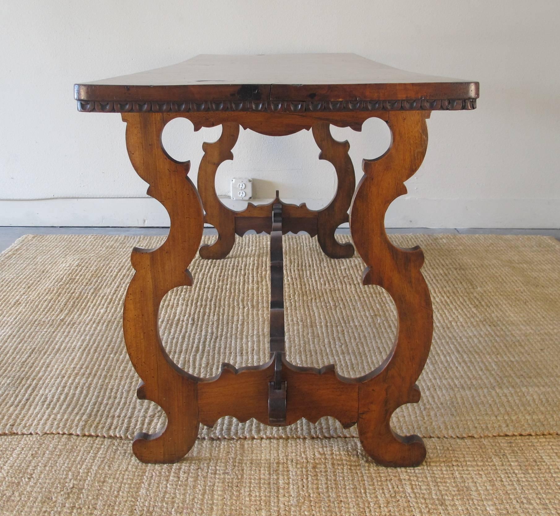 Carved Spanish Walnut Trestle Table