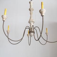 Antique Carved Wood Candlestick Swoop Arm Chandelier