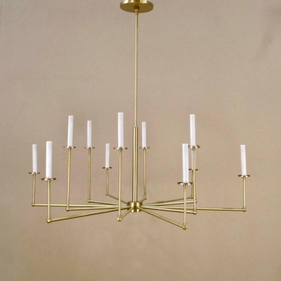 Gorgeous Solid Brass Chandelier - a great option for a transitional home, traditional shape with an updated feel. Custom sizes and finishes available. Also available in iron. 12 lights, candelabra base - up to 60 watts/socket. UL Approved. Courtesy