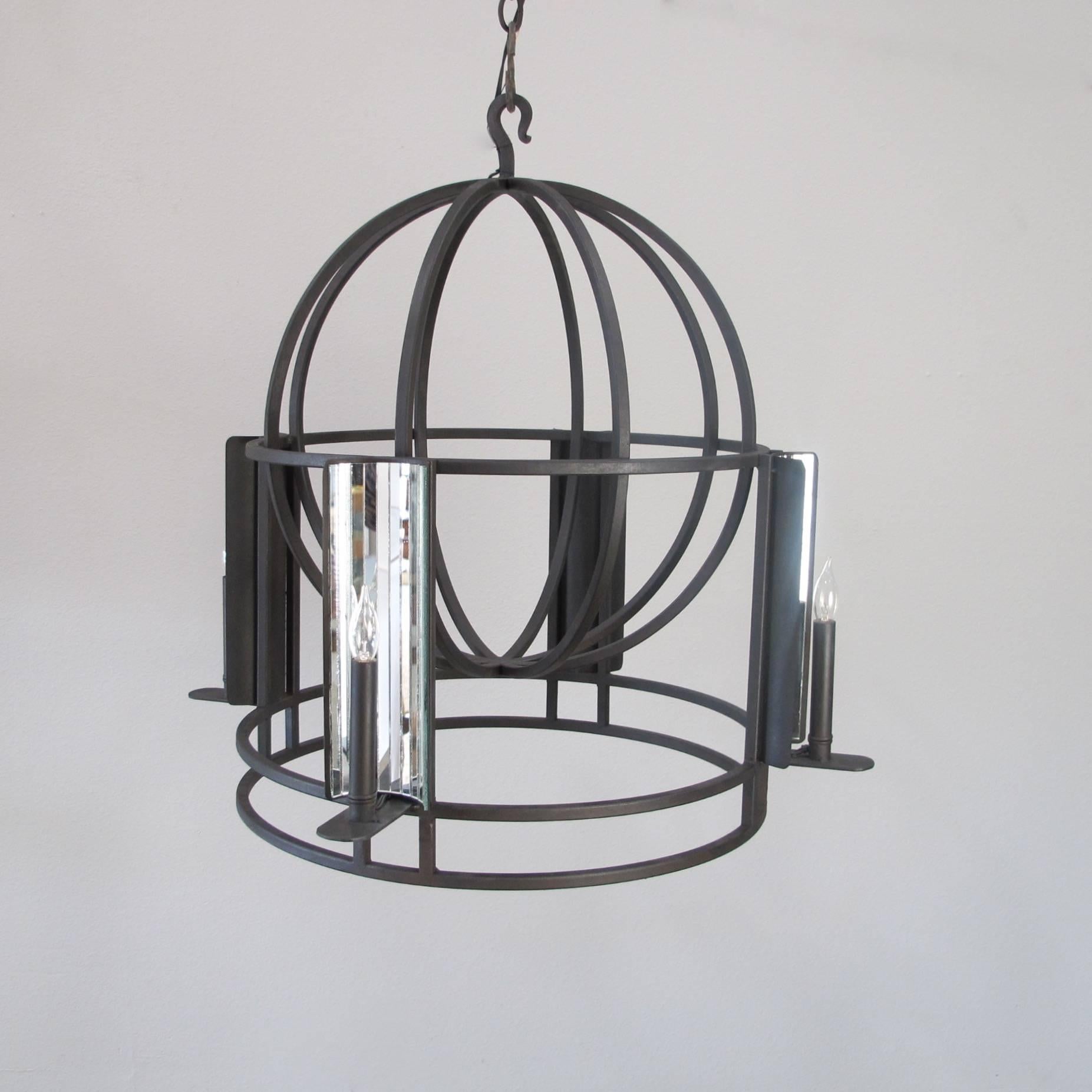 Hand-Painted Mirrored Globe Chandelier For Sale