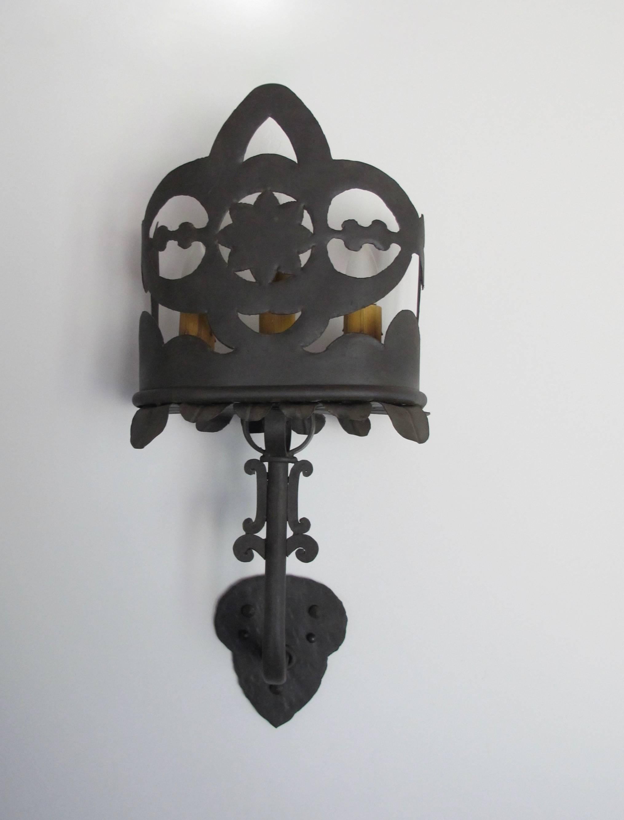 American Set of Six Hand Cut Iron Sconces For Sale
