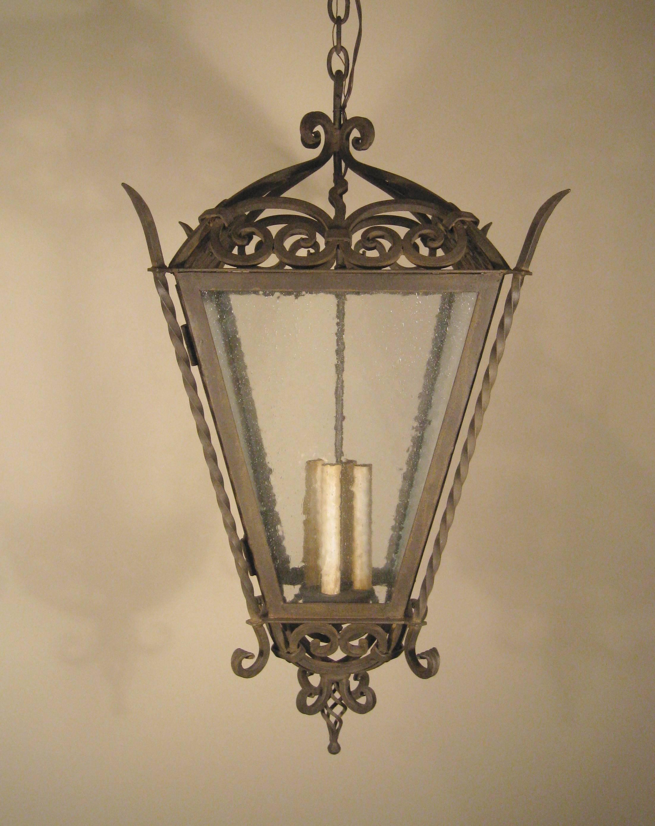 Wrought Iron Large Iron Scroll Lantern For Sale