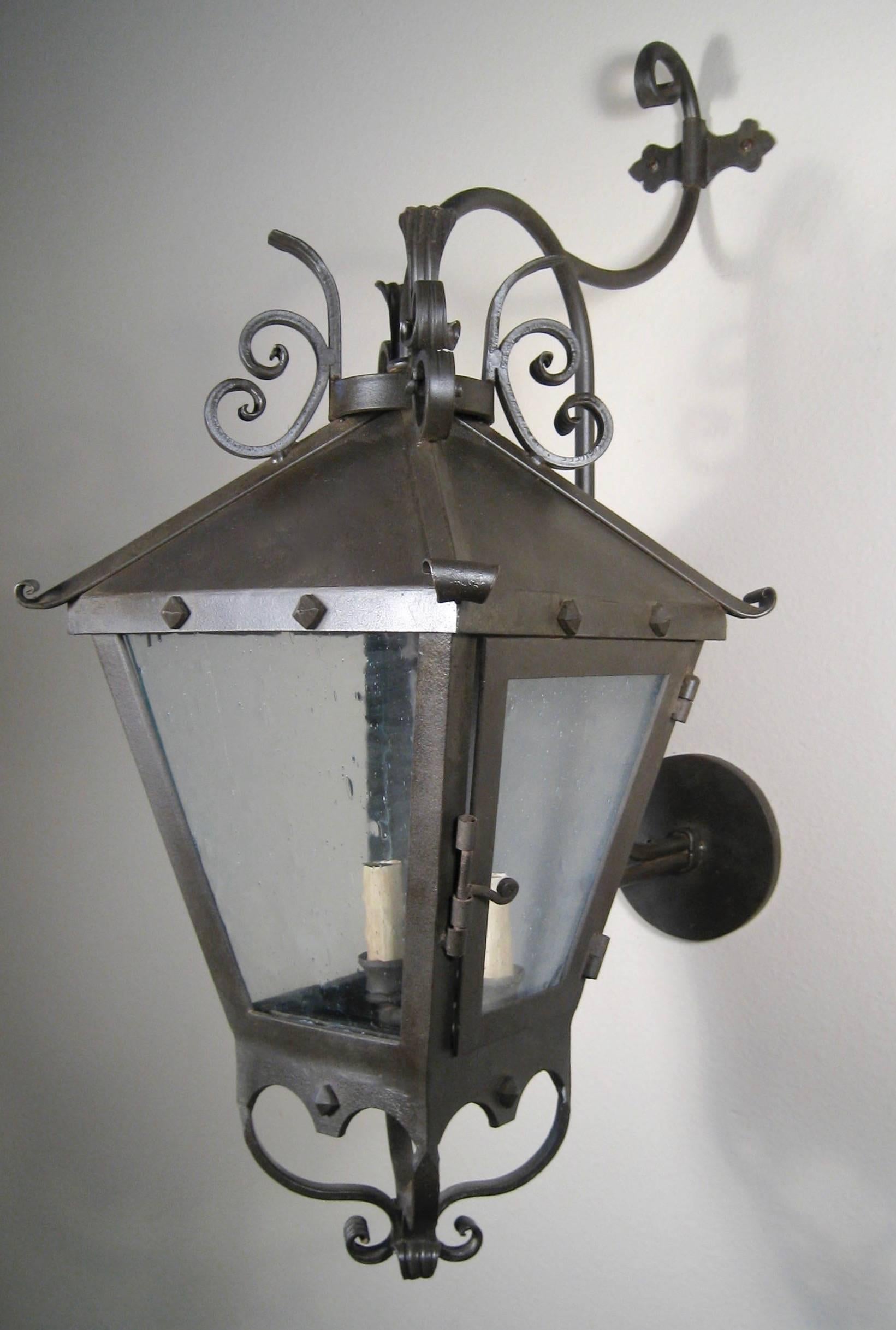 American Decorative Iron Exterior Wall Lantern For Sale