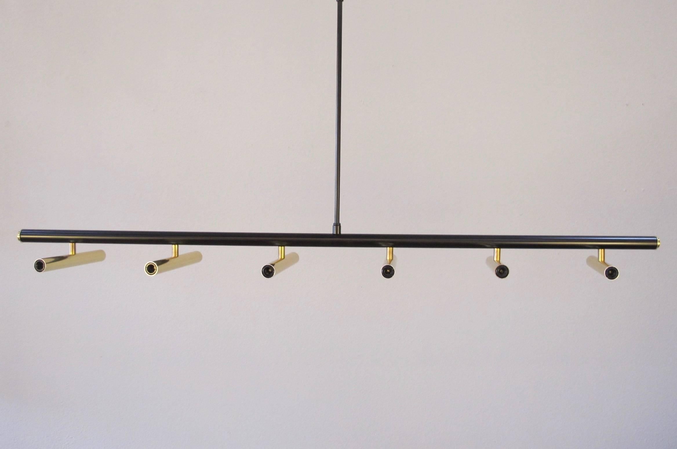 Black and Brass Linear Chandelier In Good Condition In Encinitas, CA