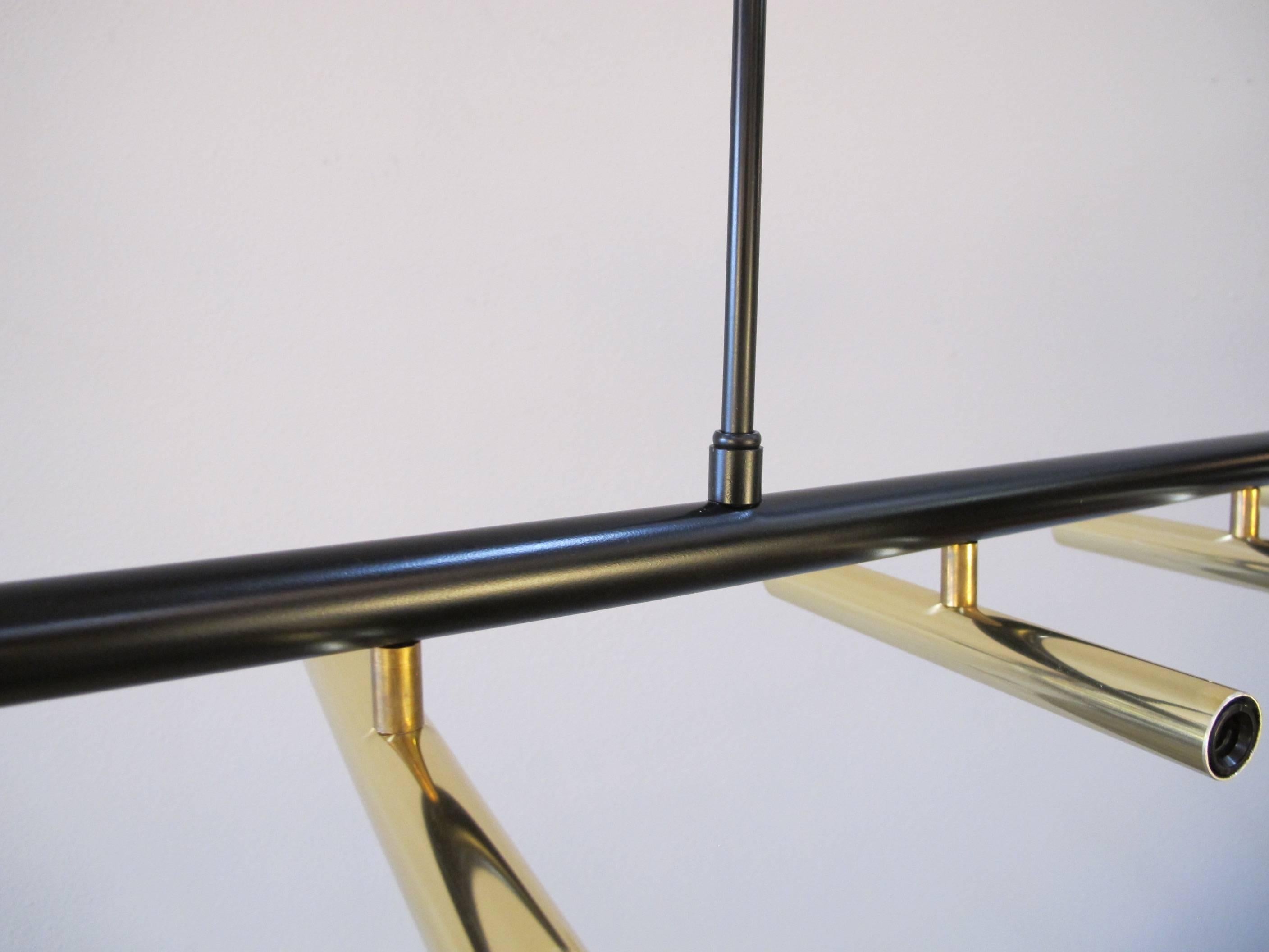 Contemporary Black and Brass Linear Chandelier