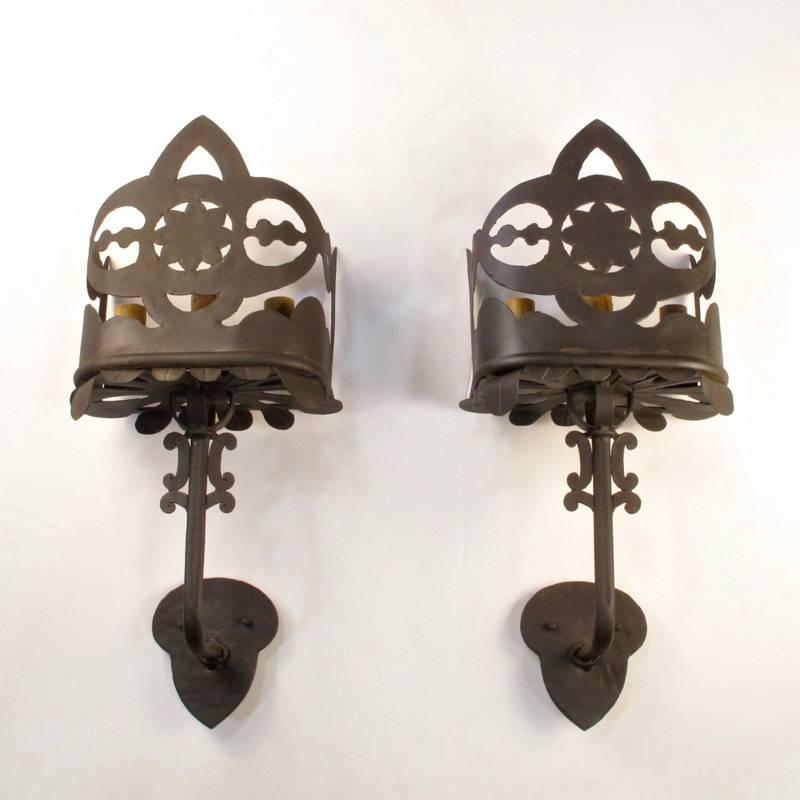 Set of Six Hand Cut Iron Sconces In Excellent Condition For Sale In Encinitas, CA