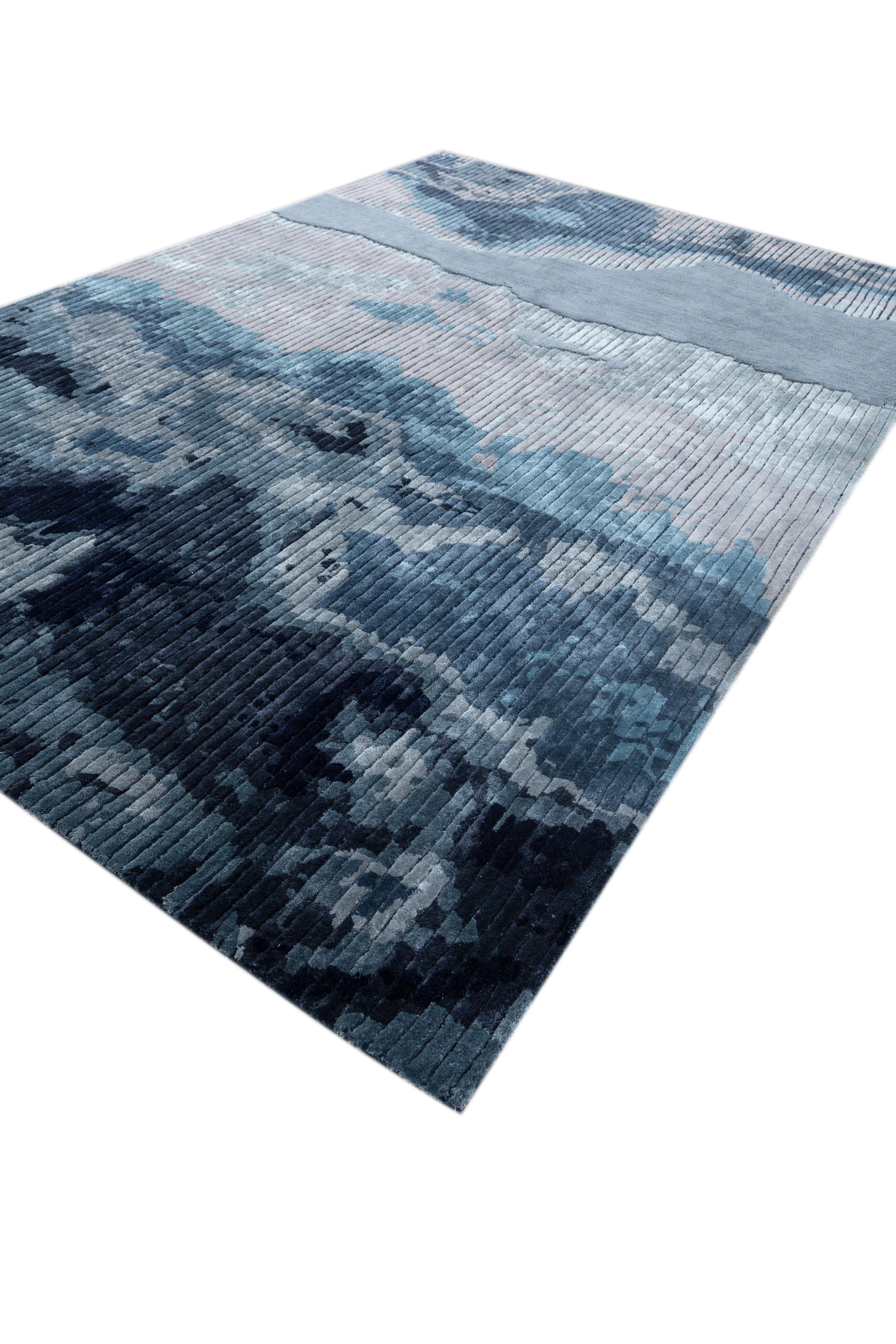 Jaipur Teppiche 6x9 Füße Hand getuftet Teppich Wolle & Viskose Modern Blau Teppich (Indisch) im Angebot