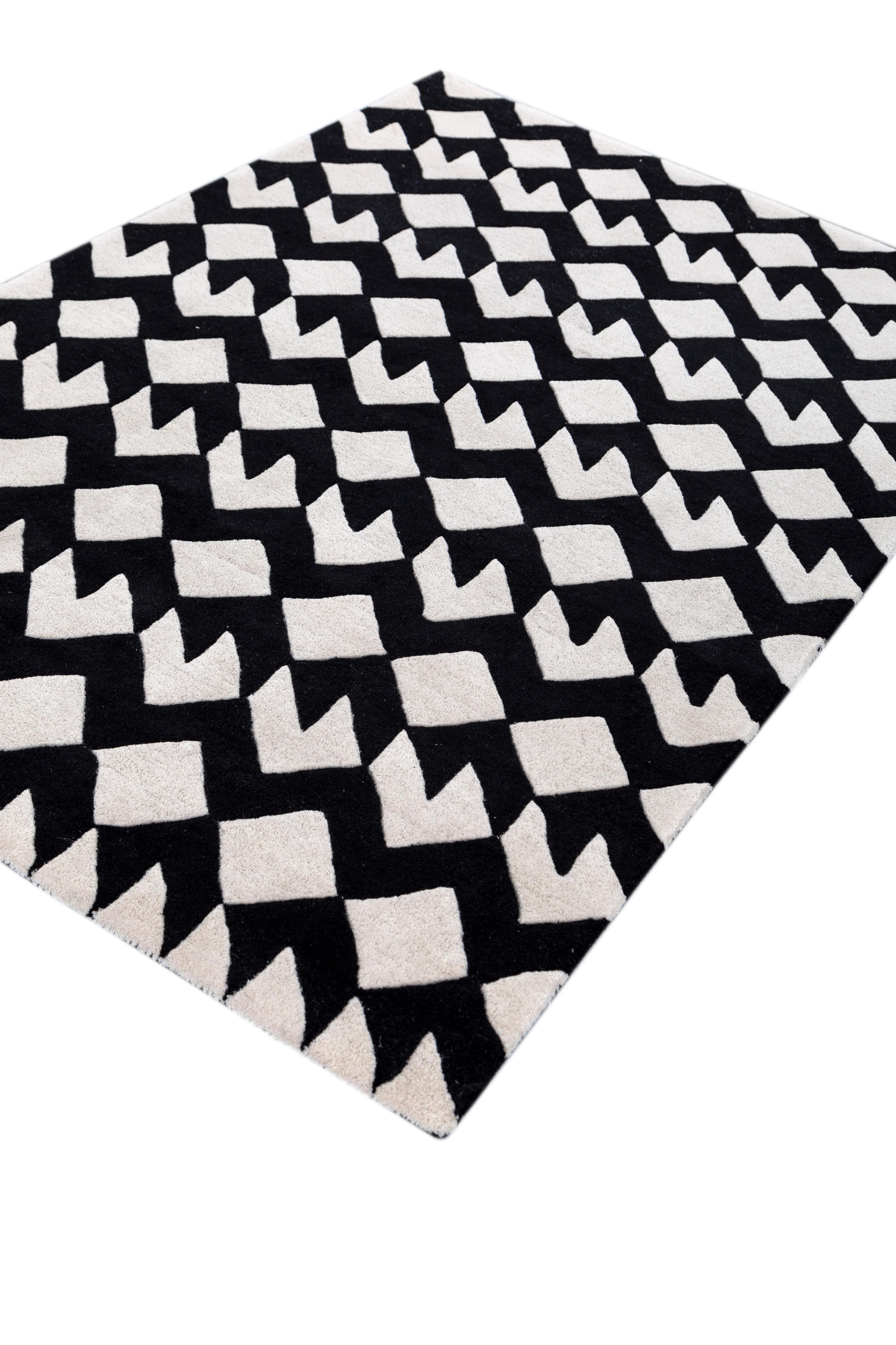 Jaipur Teppiche 4x6 Füße Hand getuftet Teppich Wolle modern Grau Und Schwarz Teppich (Indisch) im Angebot