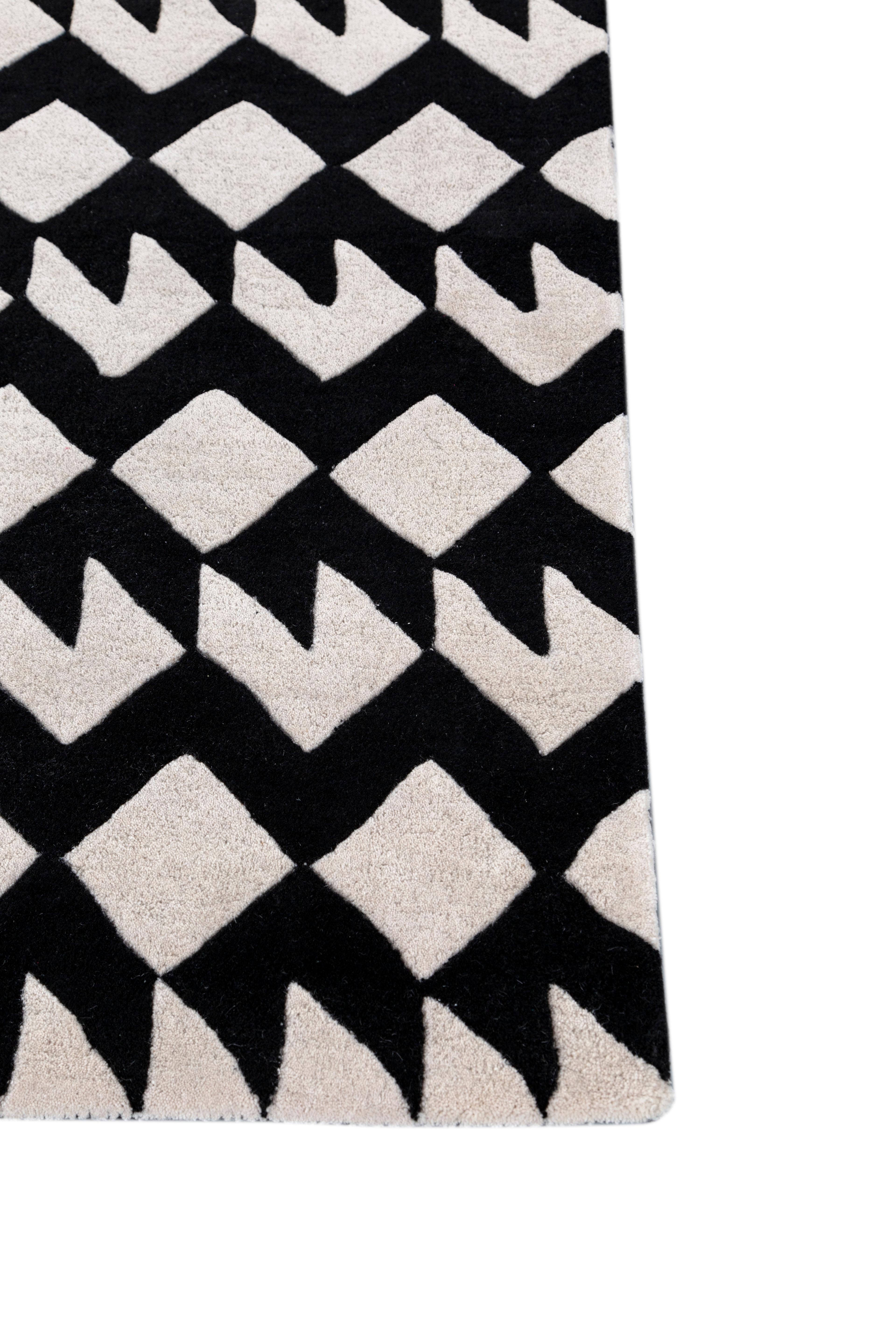 Jaipur Teppiche 4x6 Füße Hand getuftet Teppich Wolle modern Grau Und Schwarz Teppich (Moderne) im Angebot