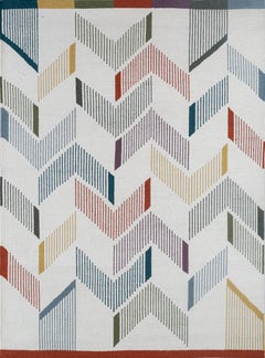 Tappeto Arfa Modern 5'6x8 Ft Tappeto astratto in lana bianca fatto a mano Dhurrie